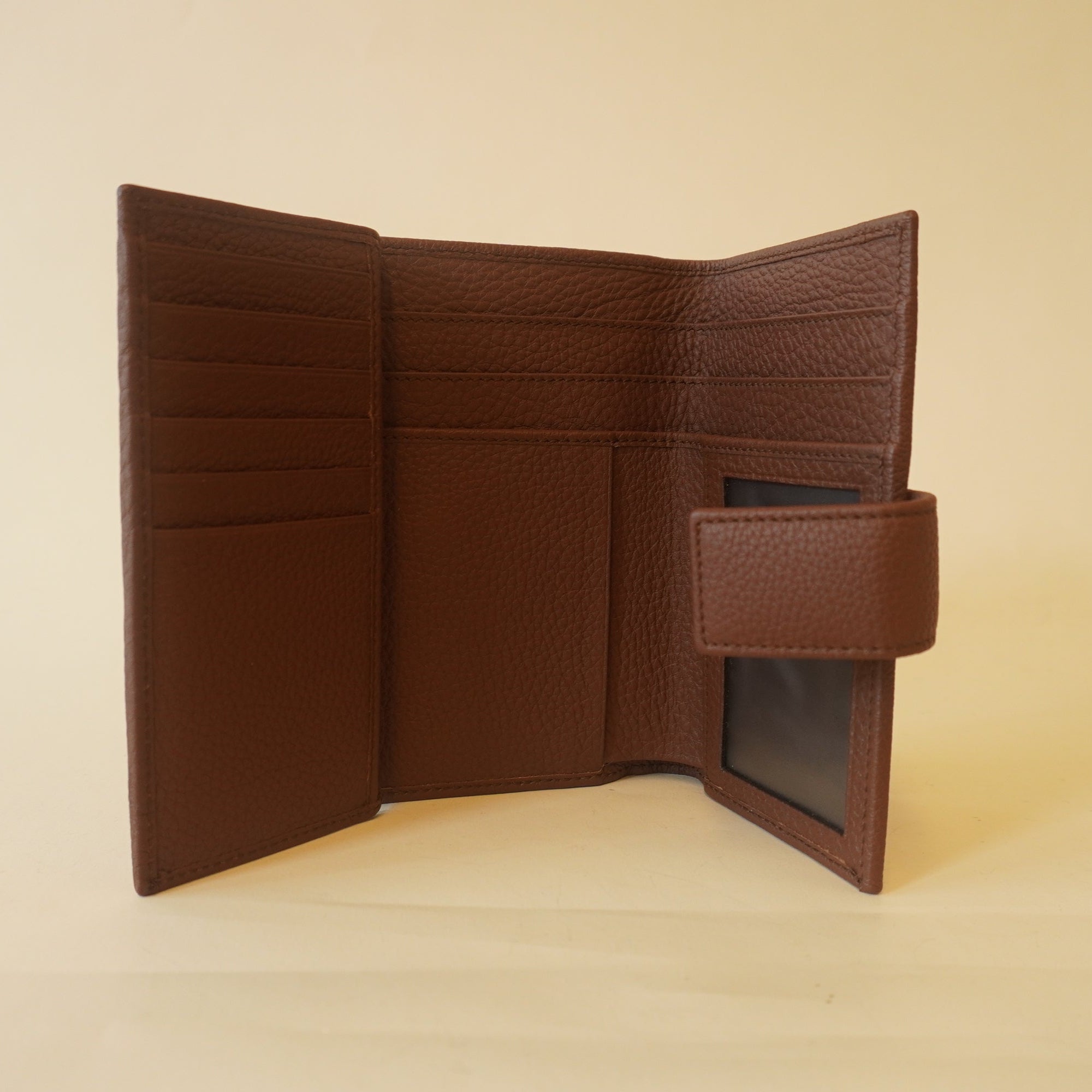 PRE-OWNED Leather Trifold Wallet Brown