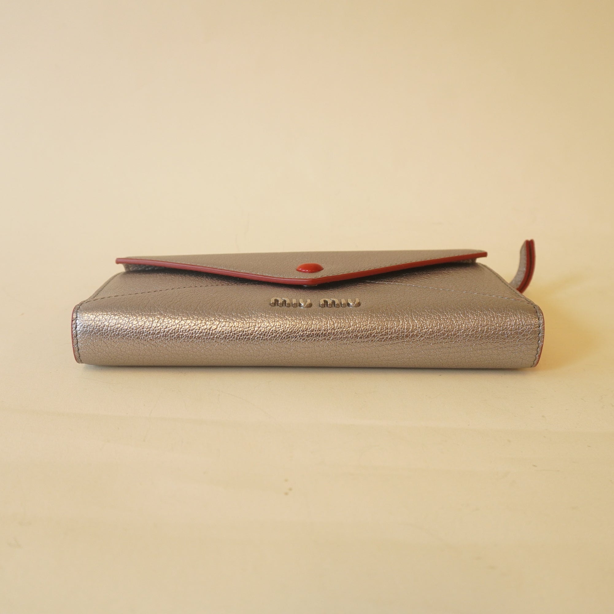 PRE-OWNED Silver Goatskin Madras Love Envelope Wallet Cromo