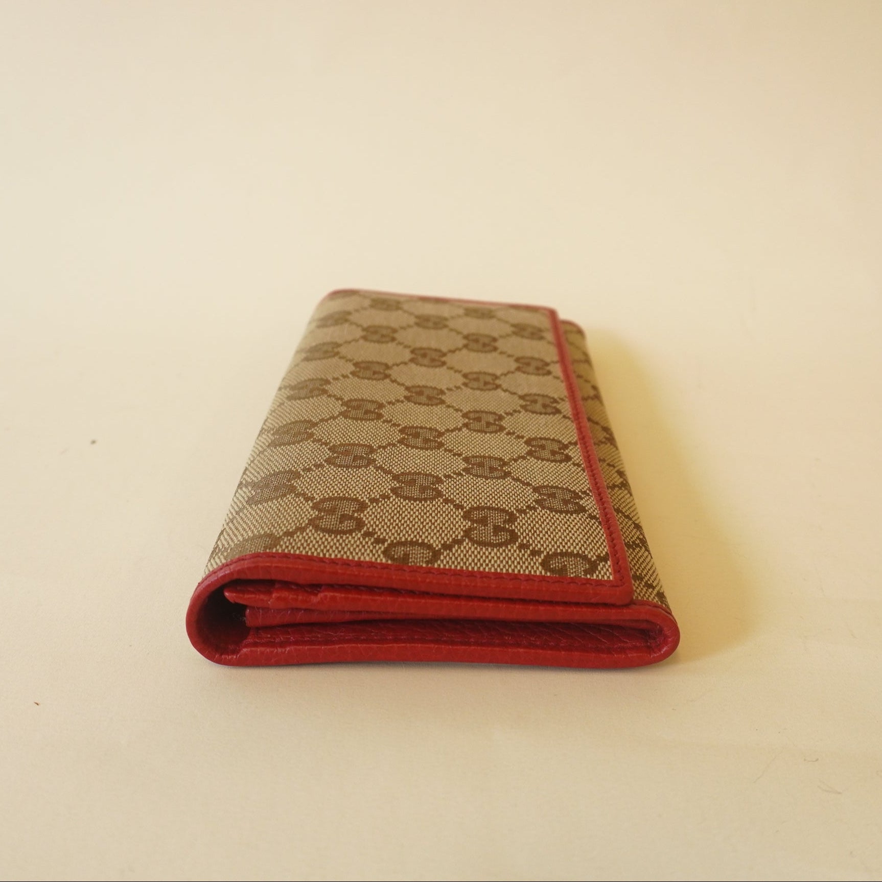 PRE-OWNED GG Canvas and Leather Flap Continental Wallet