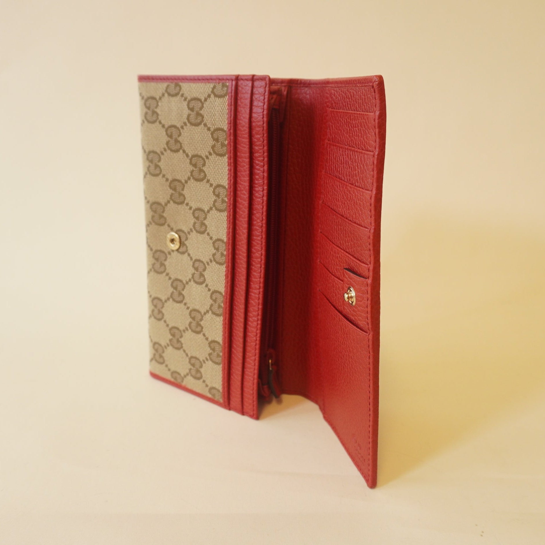PRE-OWNED GG Canvas and Leather Flap Continental Wallet