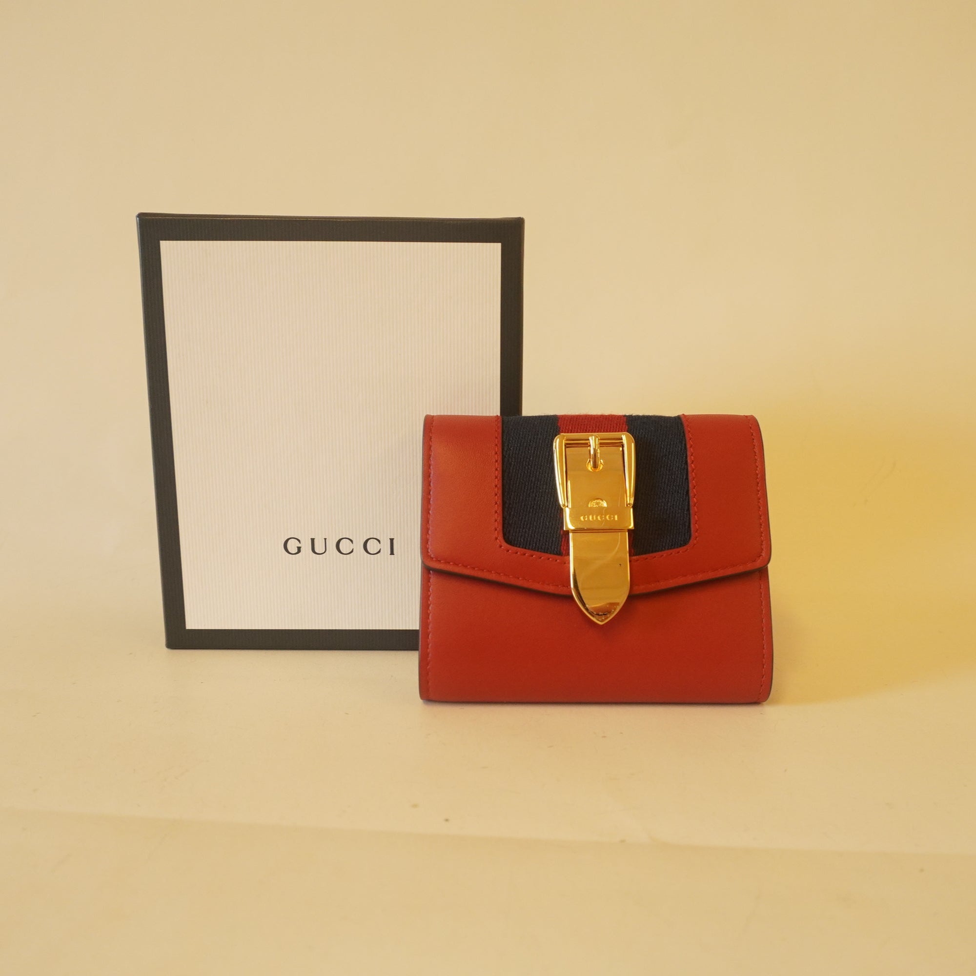 PRE-OWNED Calfskin Sylvie Wallet Hibiscus Red