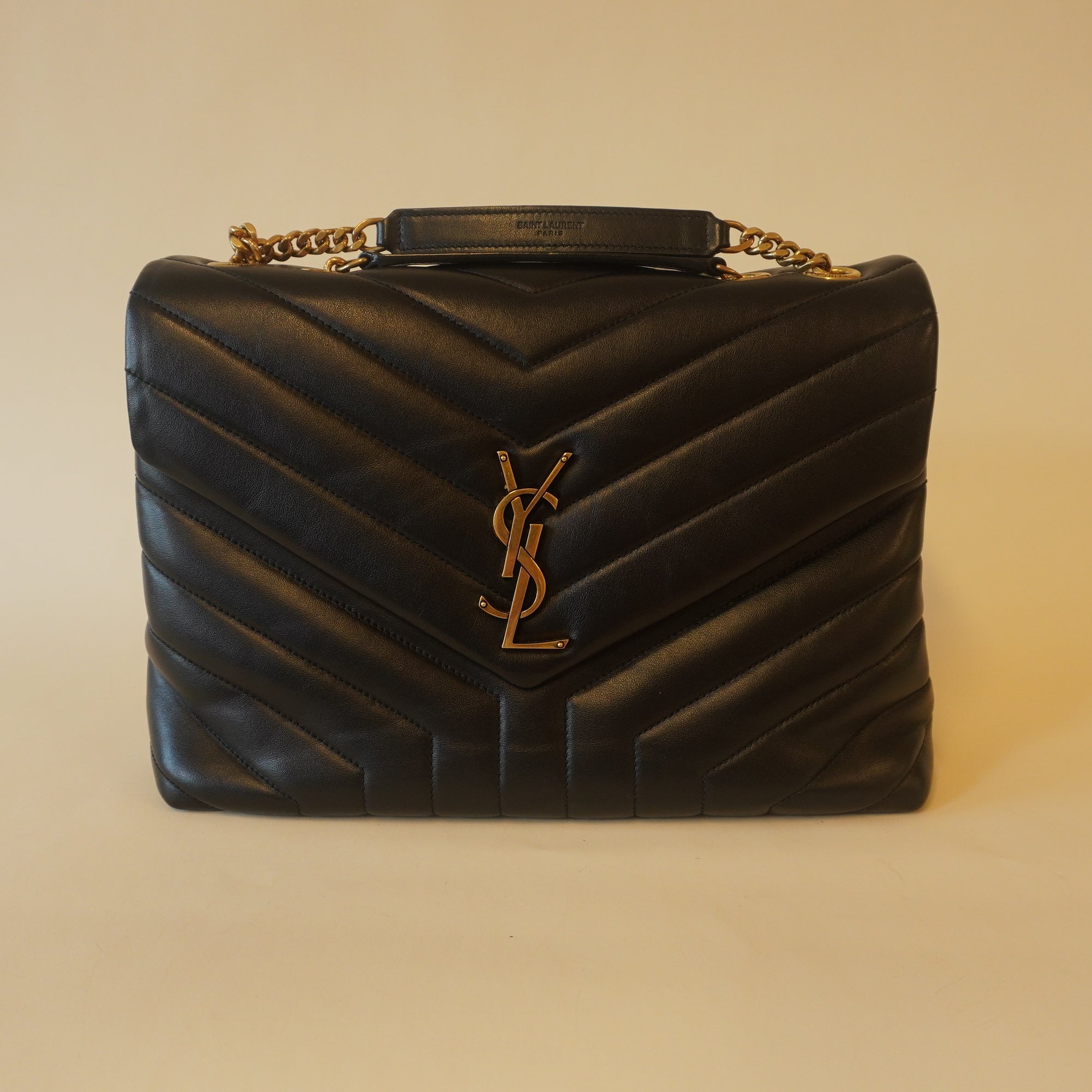 PRE-OWNED Black LouLou Medium Calfskin Shoulder Bag exudes