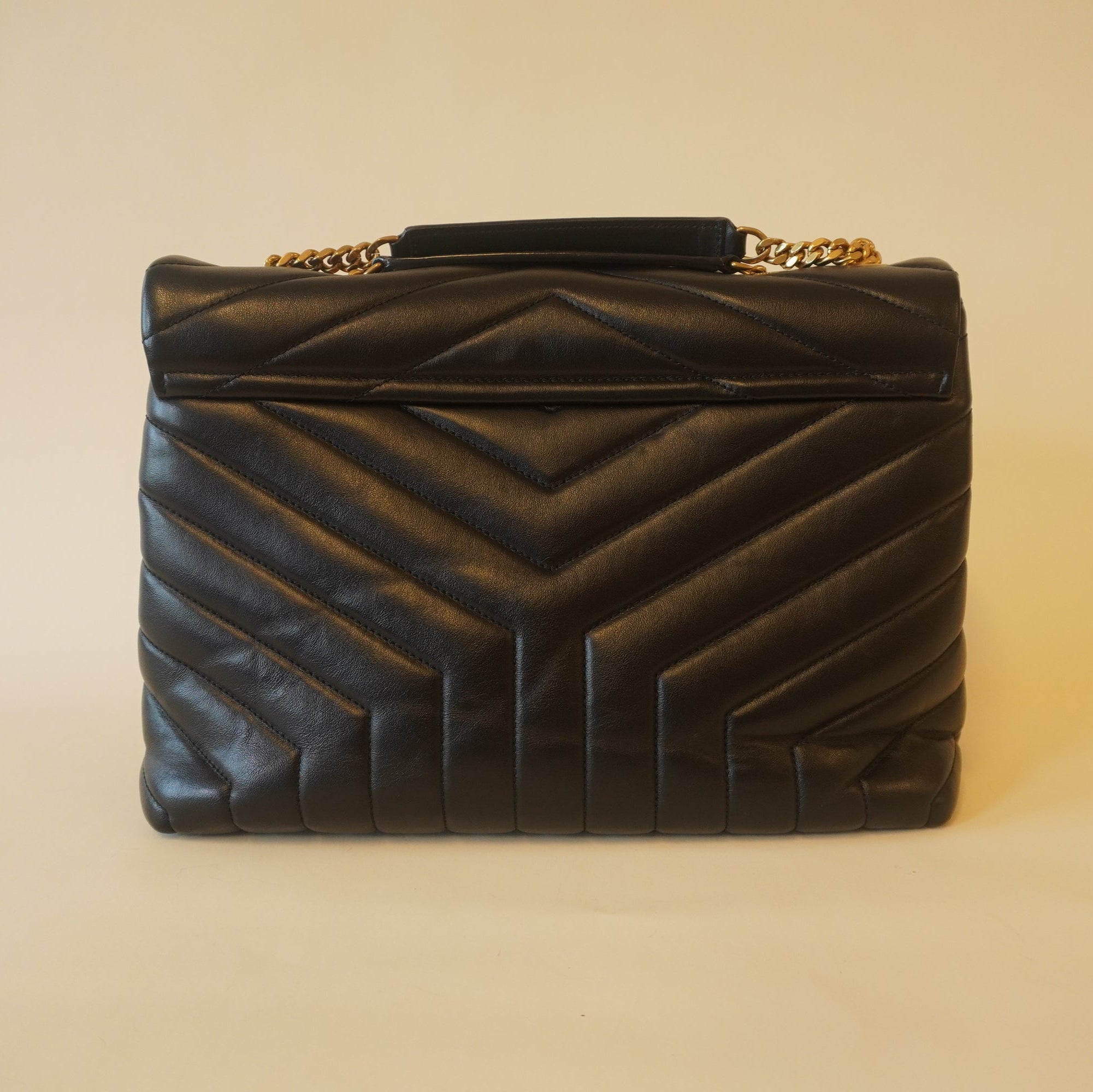 PRE-OWNED Black LouLou Medium Calfskin Shoulder Bag exudes