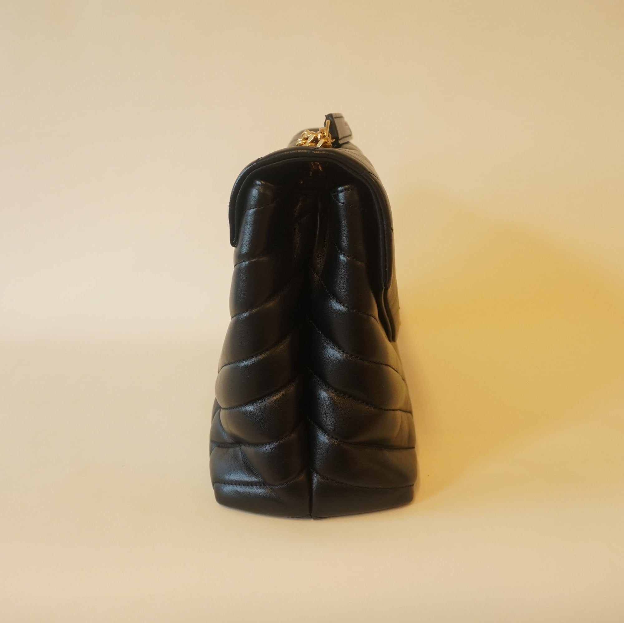 PRE-OWNED Black LouLou Medium Calfskin Shoulder Bag exudes