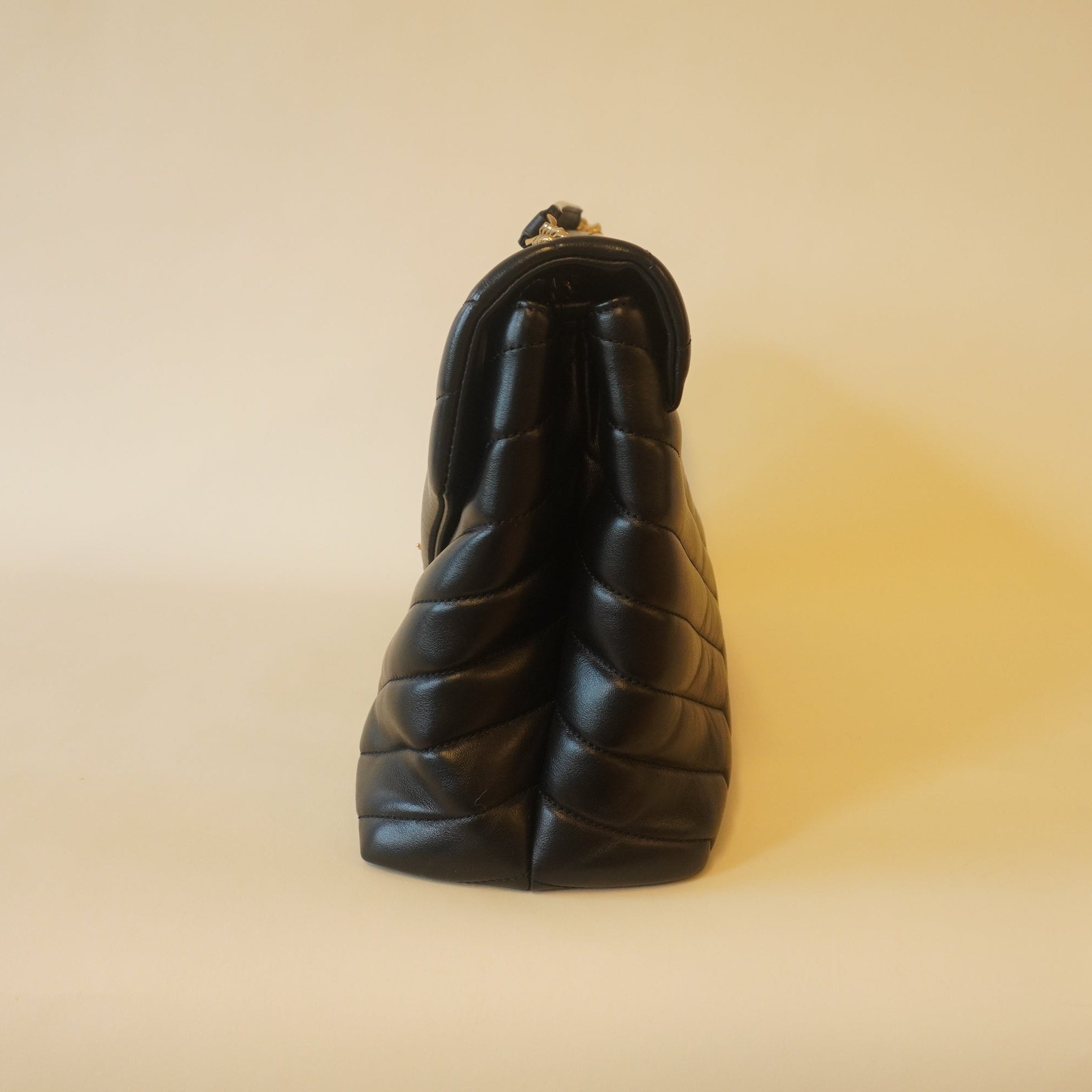 PRE-OWNED Black LouLou Medium Calfskin Shoulder Bag exudes