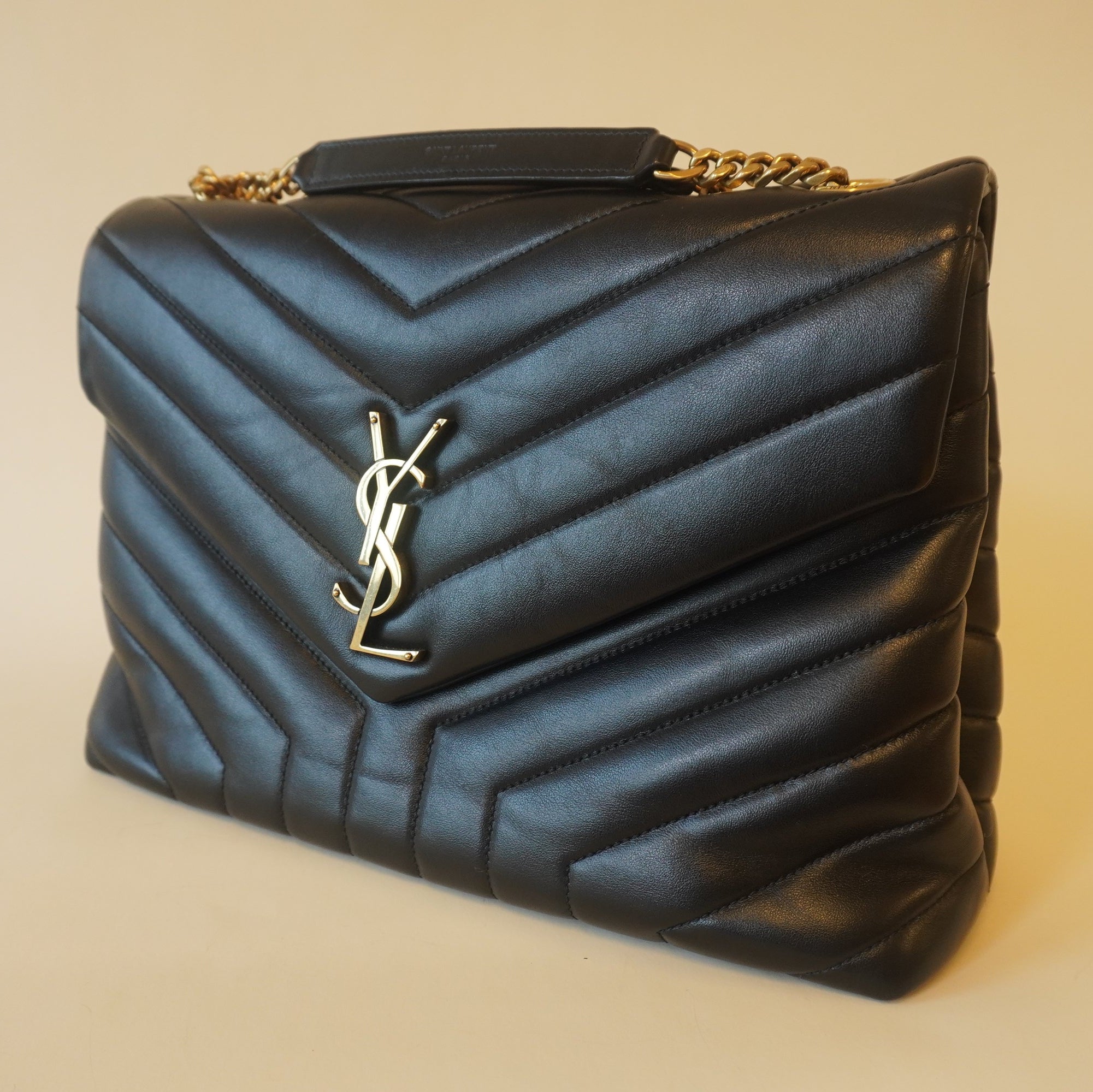 PRE-OWNED Black LouLou Medium Calfskin Shoulder Bag exudes