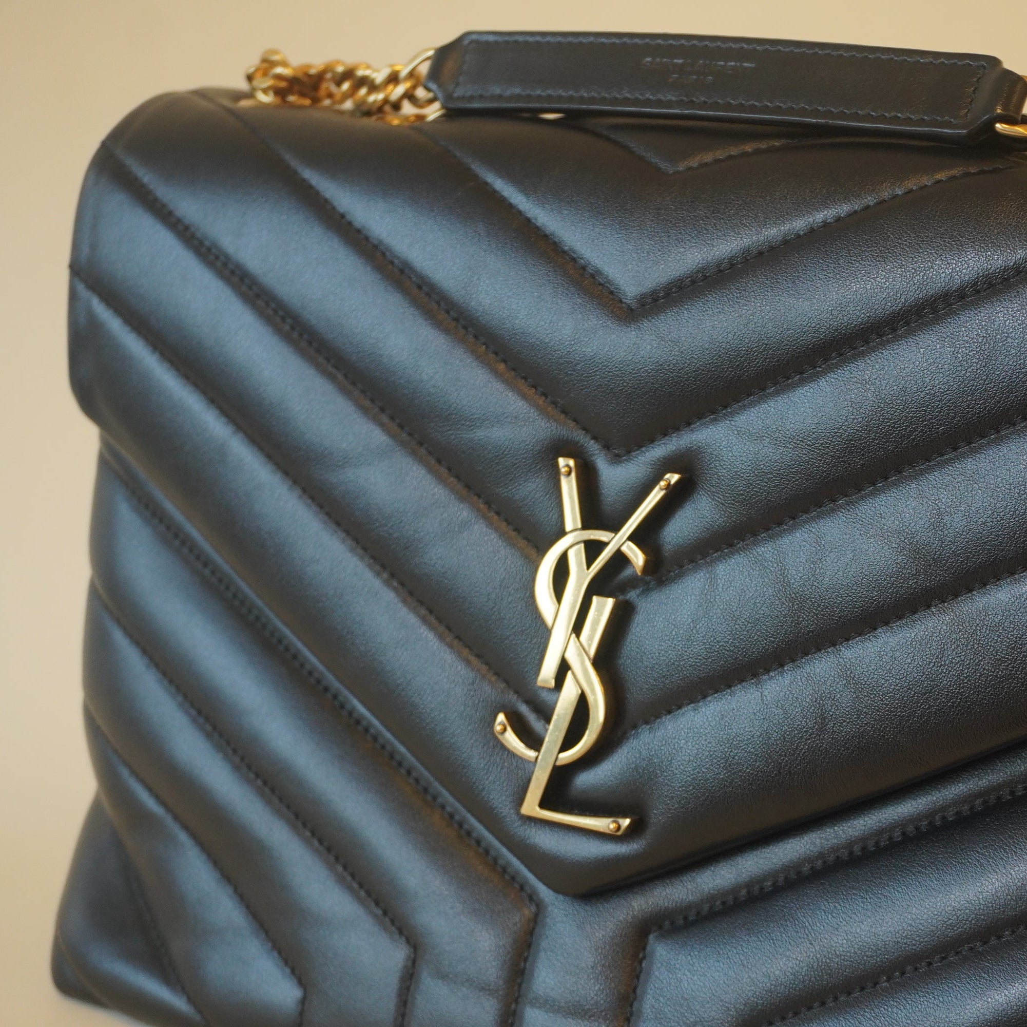 PRE-OWNED Black LouLou Medium Calfskin Shoulder Bag exudes
