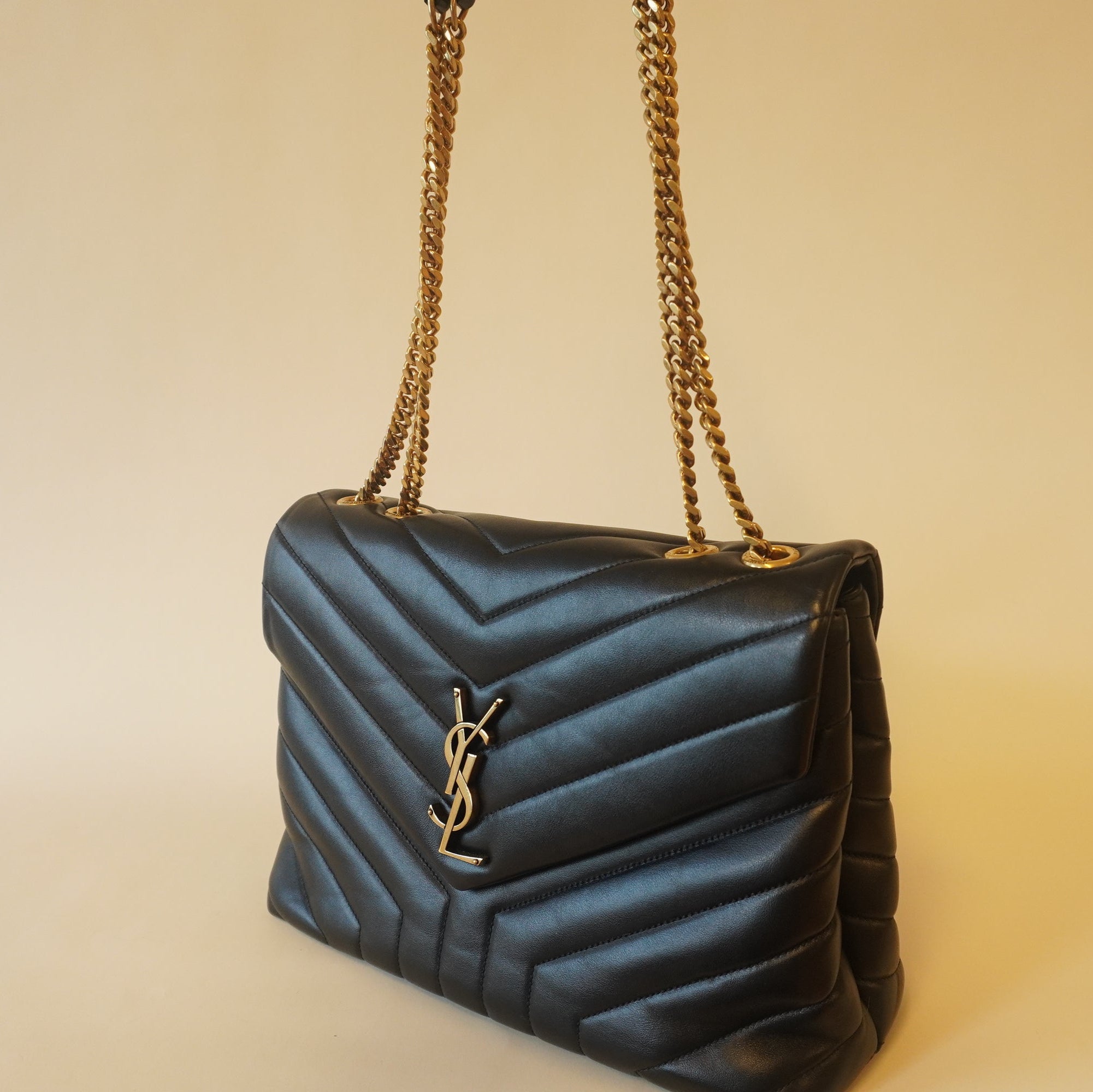 PRE-OWNED Black LouLou Medium Calfskin Shoulder Bag exudes