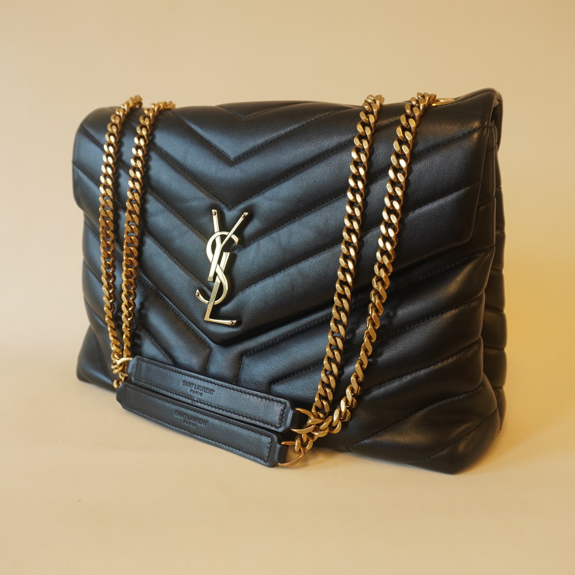 PRE-OWNED Black LouLou Medium Calfskin Shoulder Bag exudes