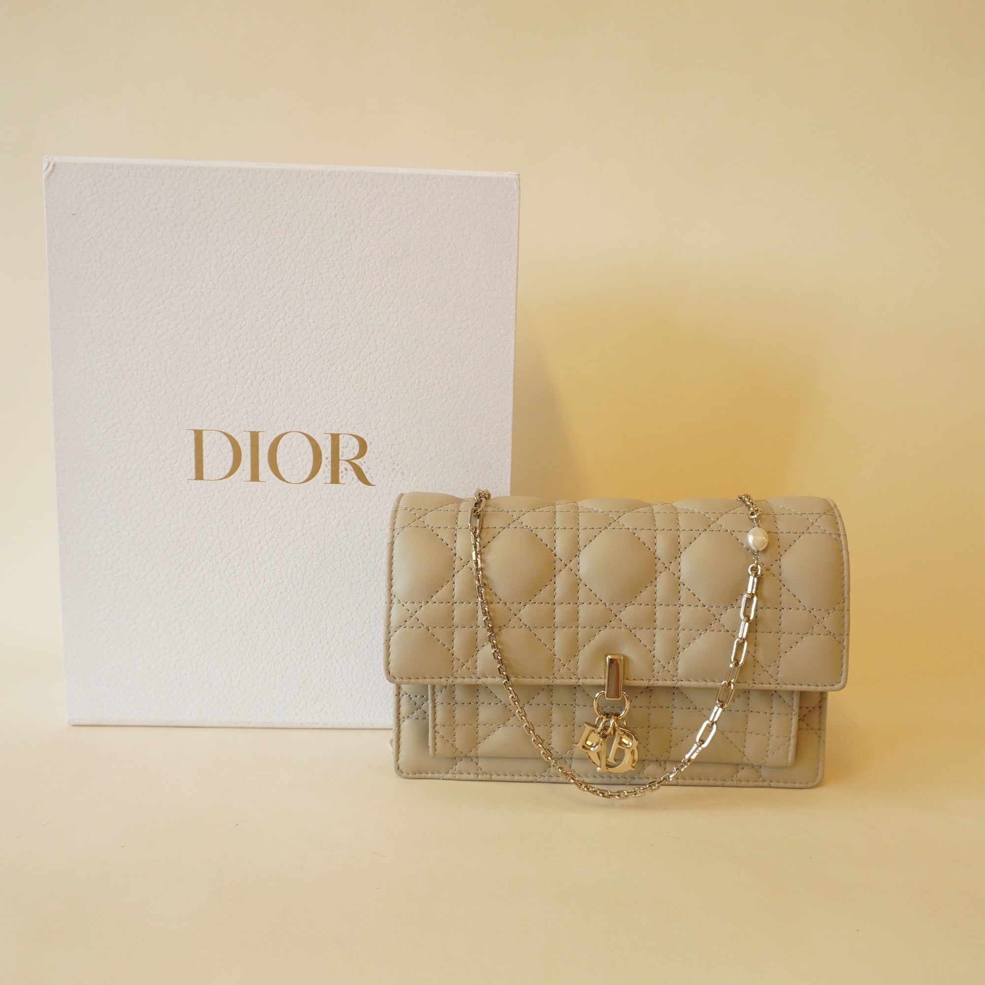 PRE-OWNED Lambskin Chain Lady Dior Chain Pouch or Shoulder Bag