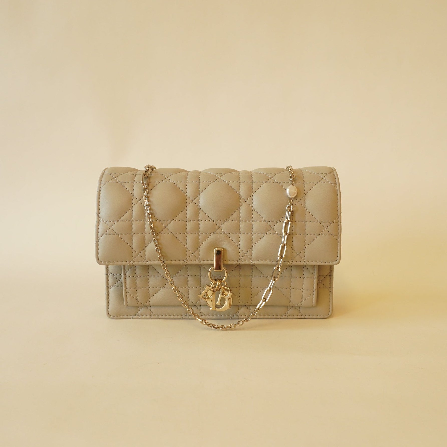 PRE-OWNED Lambskin Chain Lady Dior Chain Pouch or Shoulder Bag