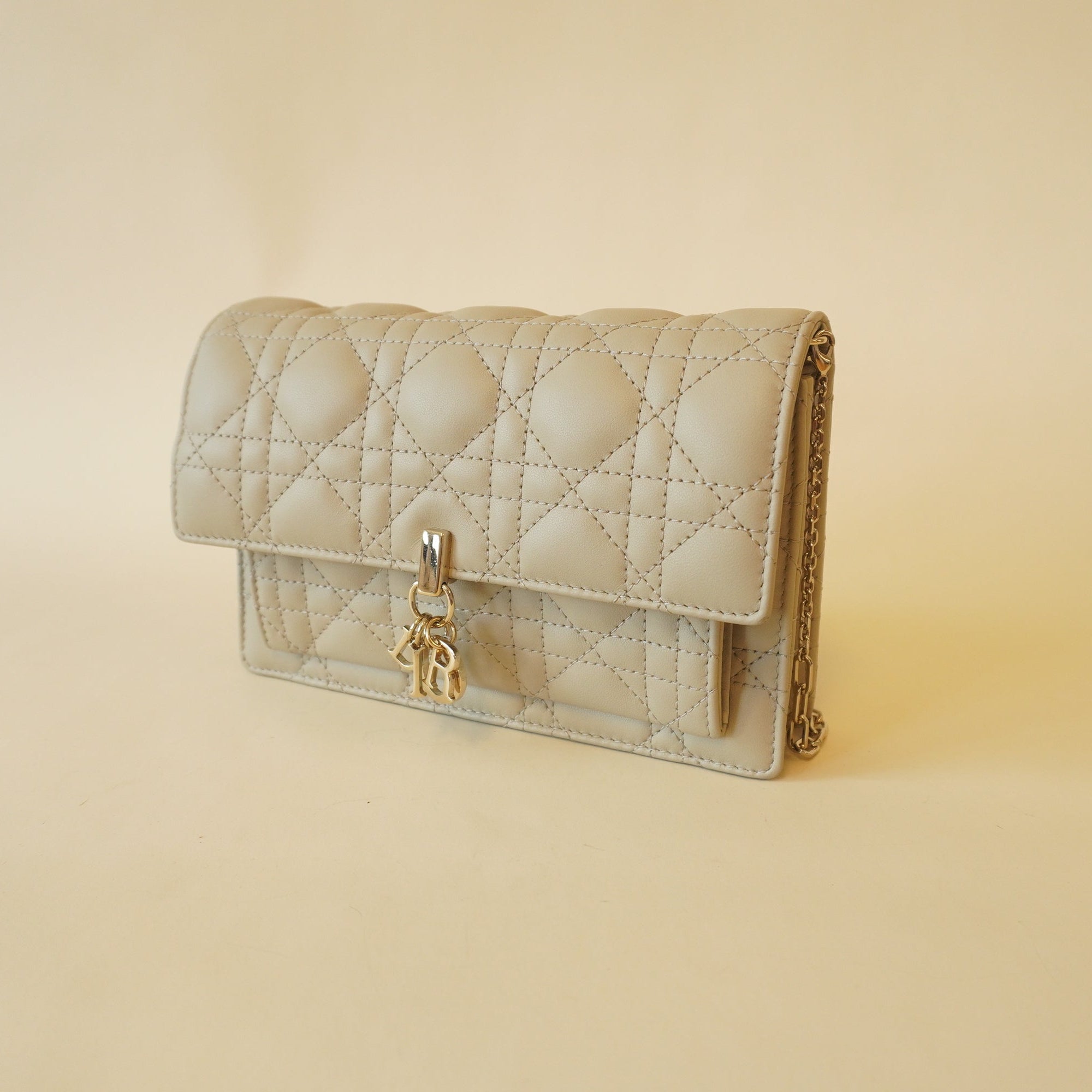 PRE-OWNED Lambskin Chain Lady Dior Chain Pouch or Shoulder Bag
