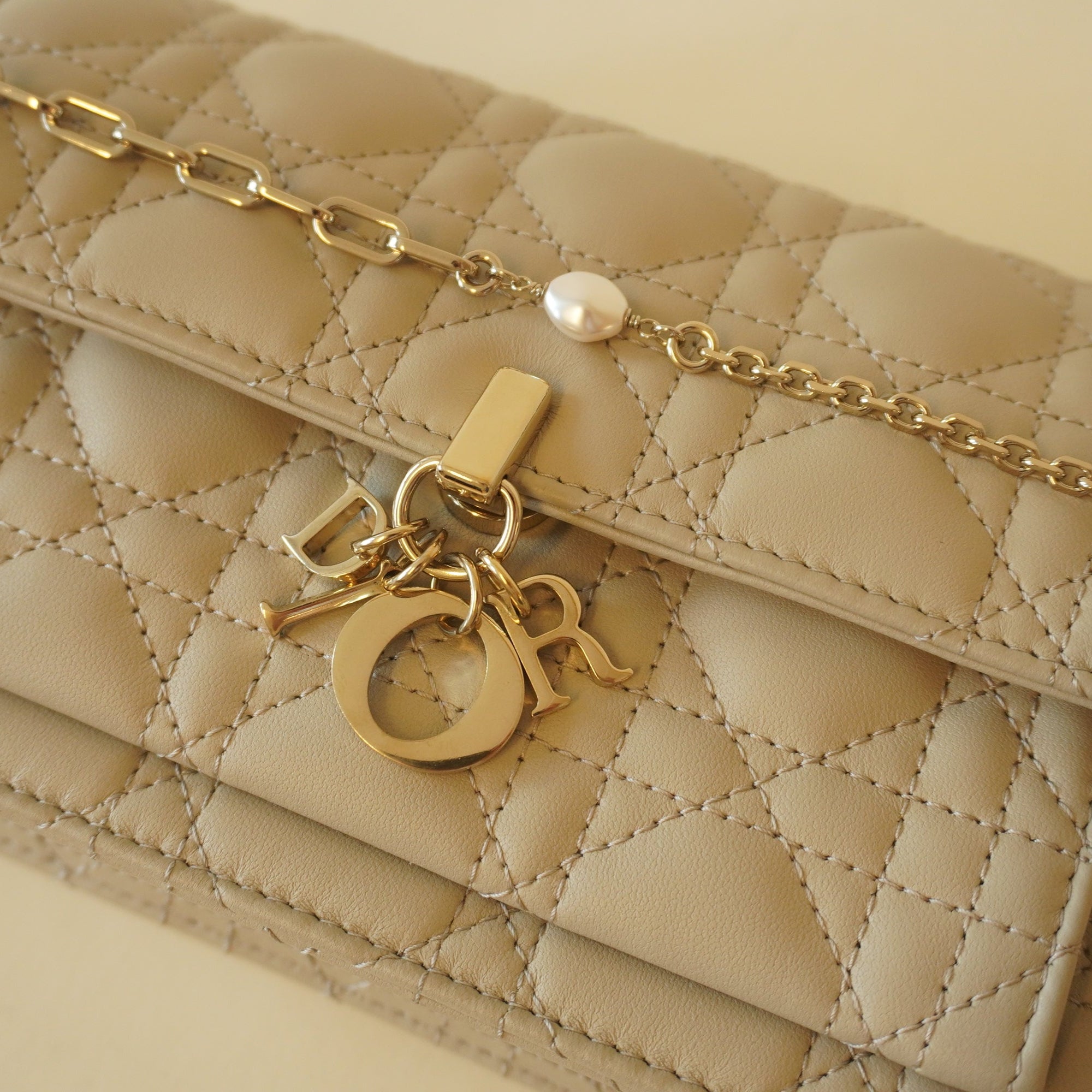 PRE-OWNED Lambskin Chain Lady Dior Chain Pouch or Shoulder Bag