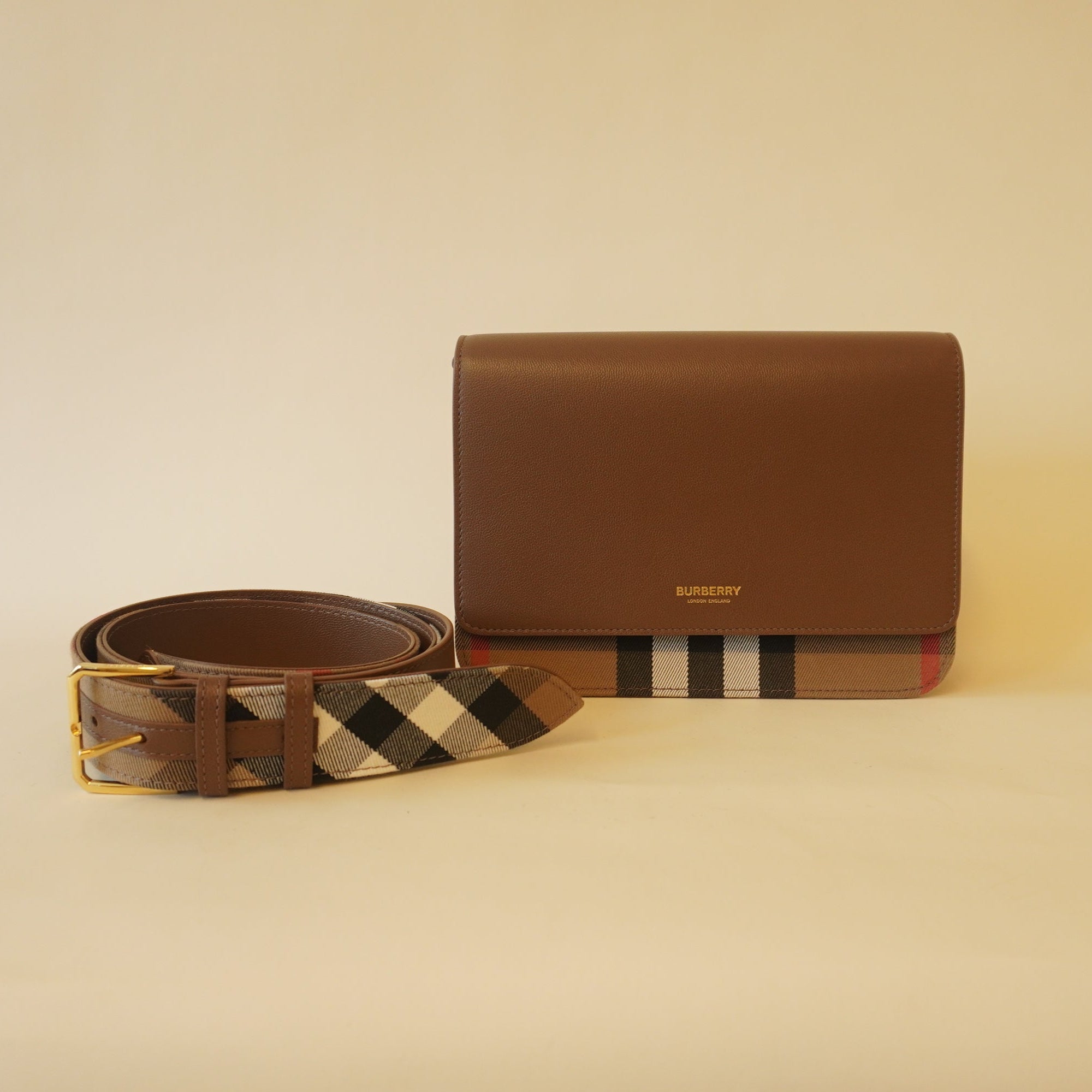 PRE-OWNED Hampshire Check Canvas Leather Shoulder Bag