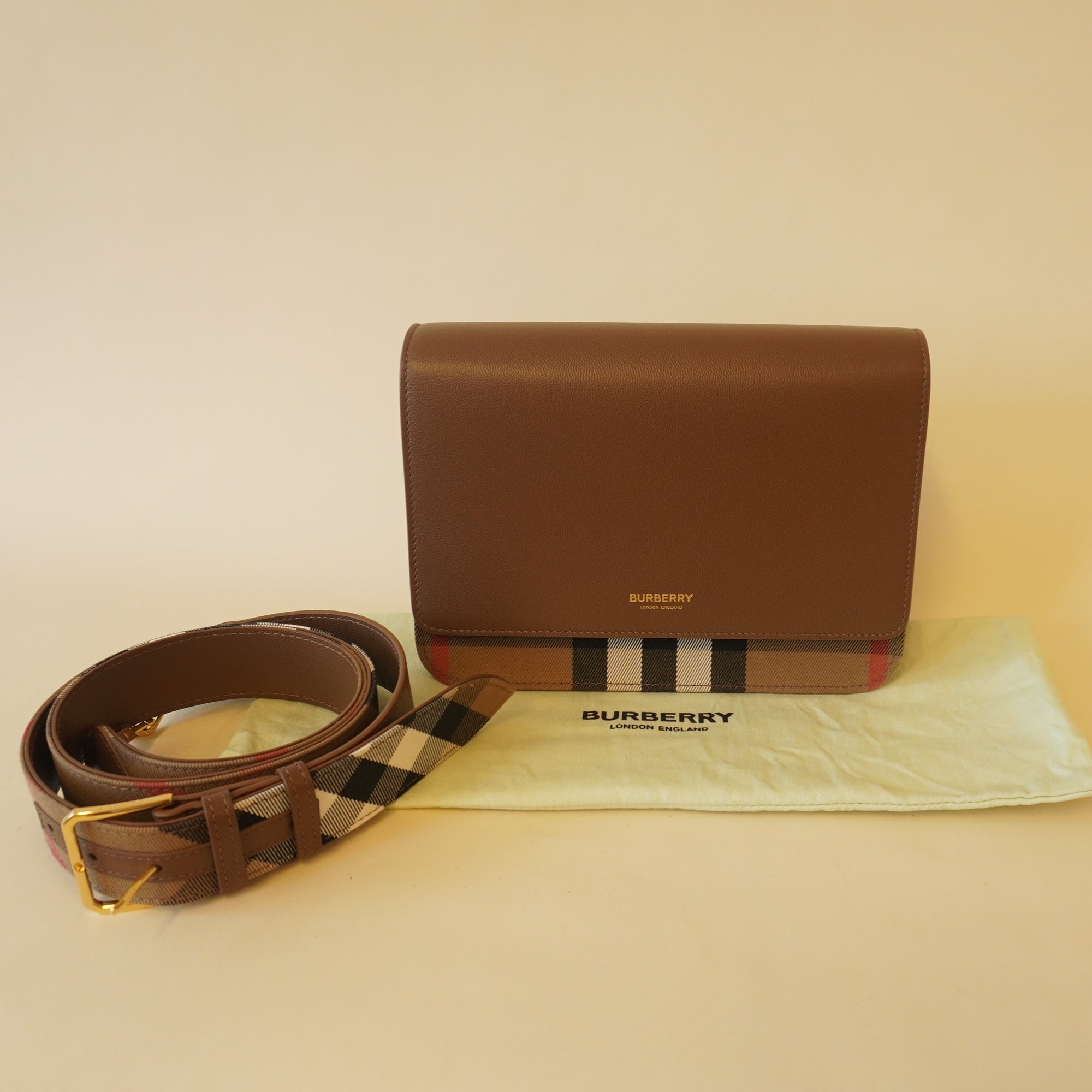 PRE-OWNED Hampshire Check Canvas Leather Shoulder Bag