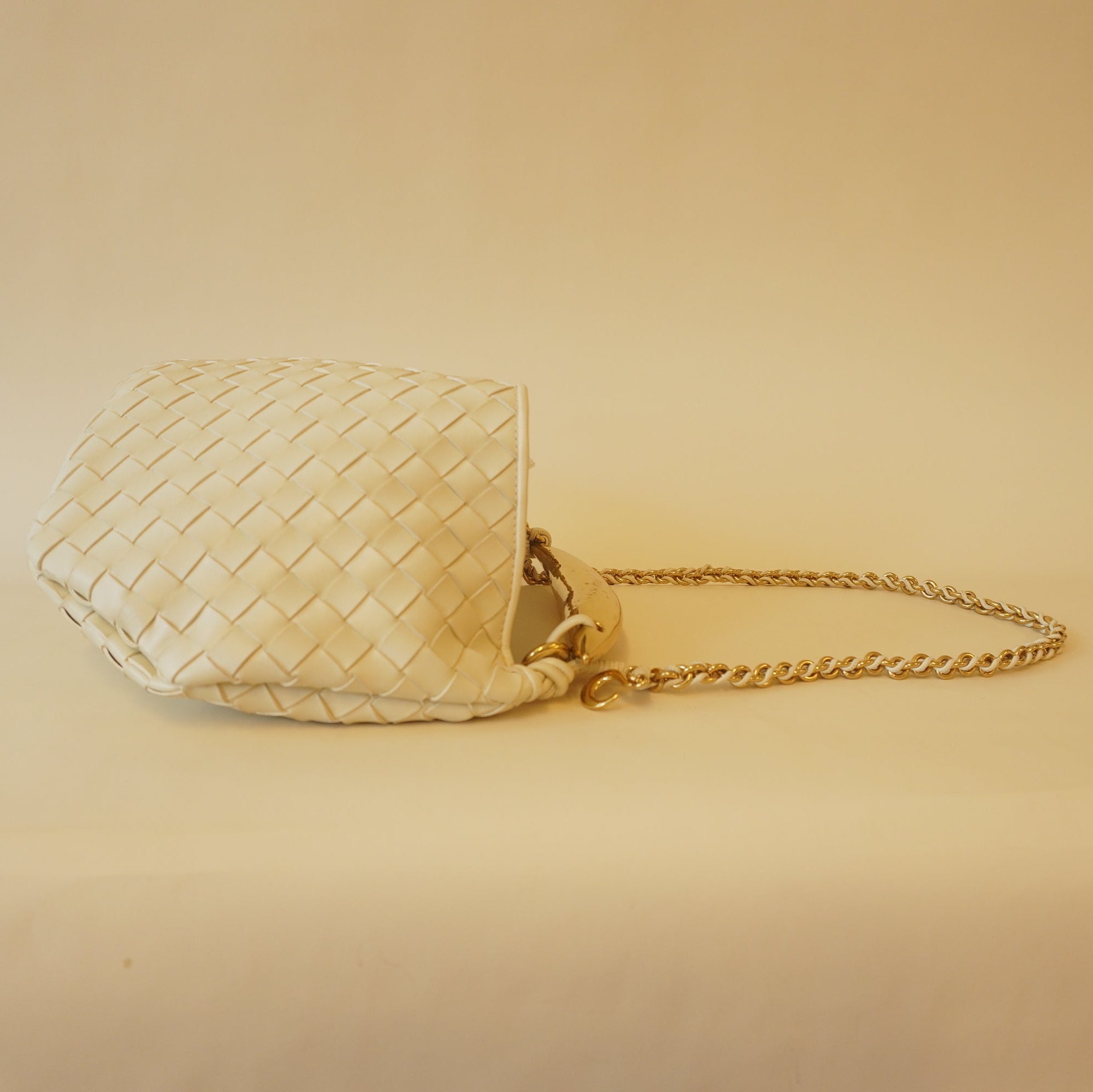 PRE-OWNED Cream Sardine Calfskin Intrecciato Shoulder Bag