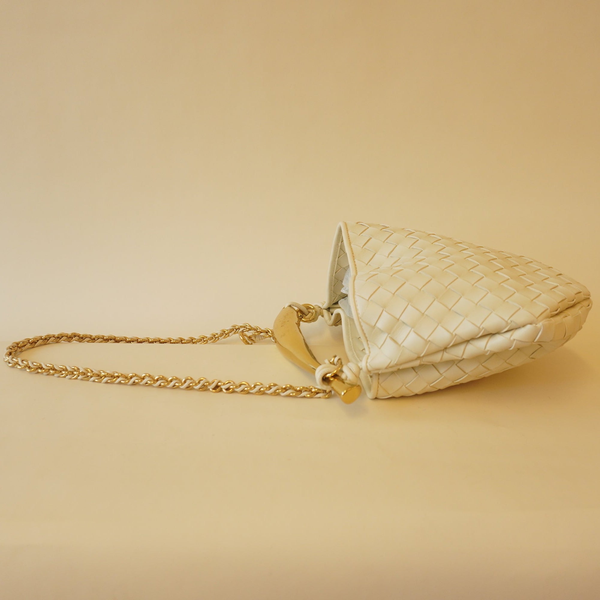 PRE-OWNED Cream Sardine Calfskin Intrecciato Shoulder Bag
