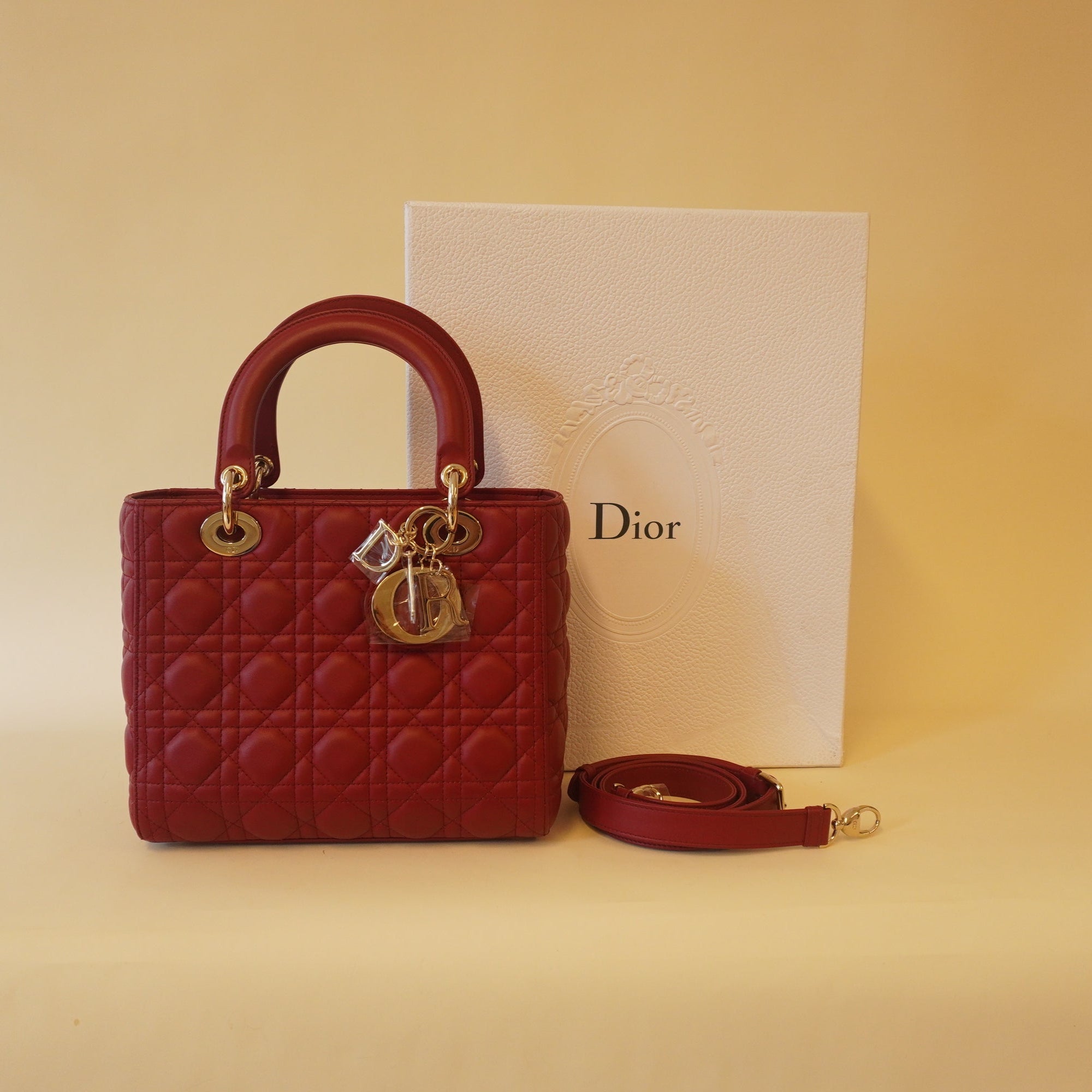Lady Medium Red Lambskin Leather Shoulder Bag