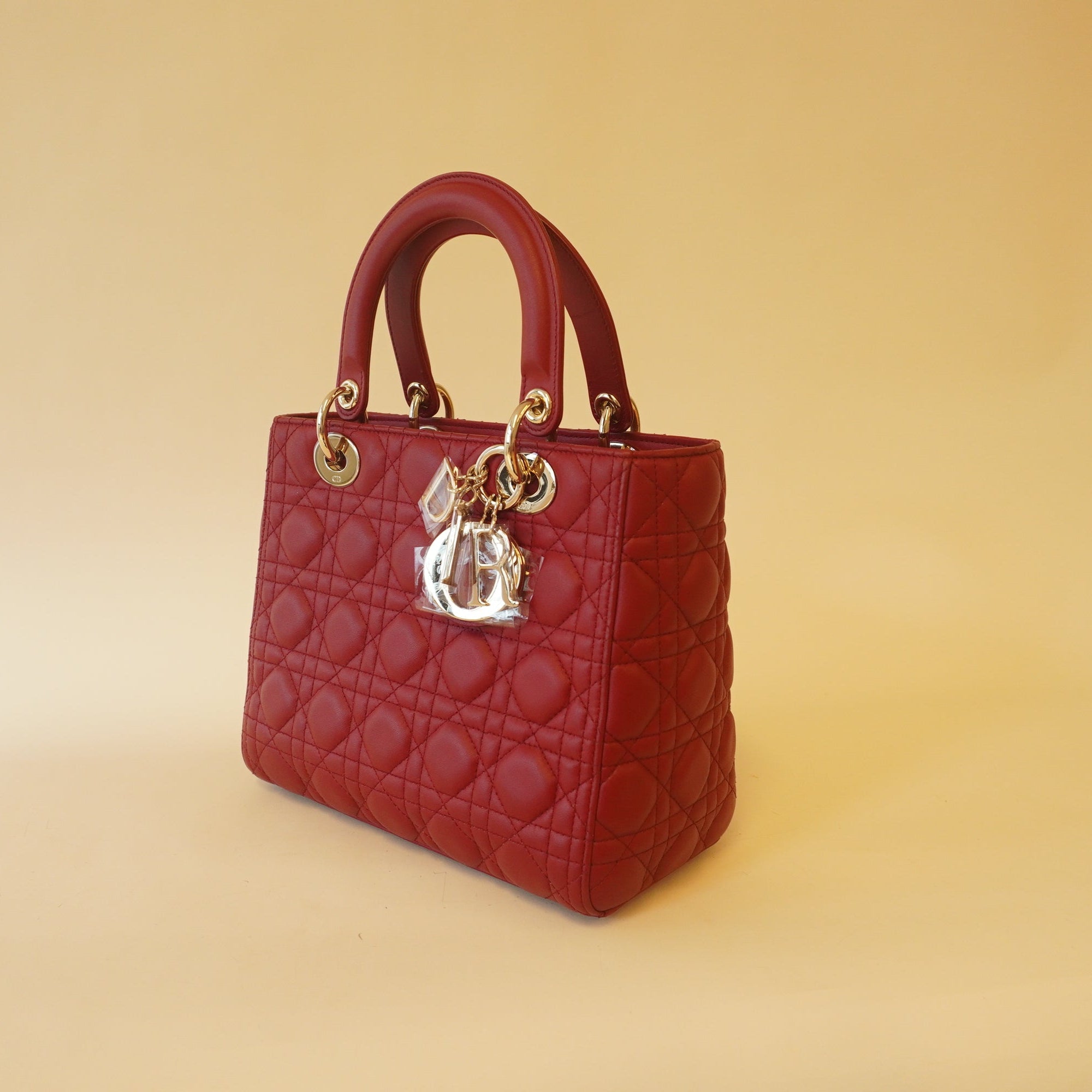 Lady Medium Red Lambskin Leather Shoulder Bag