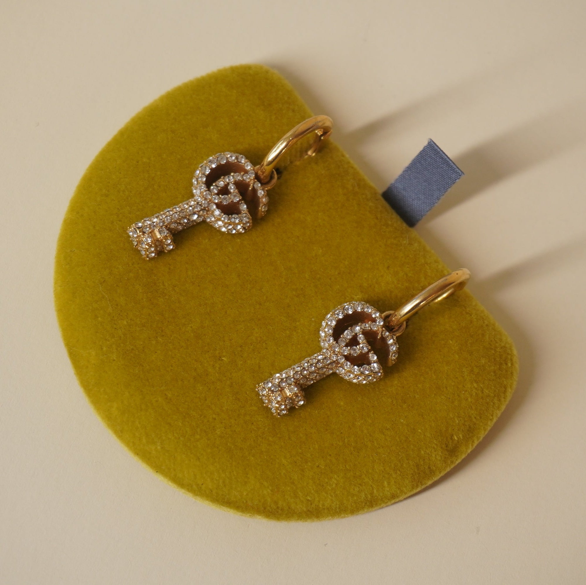 PRE-OWNED Metal Crystal GG Key Drop Earrings Aged Gold