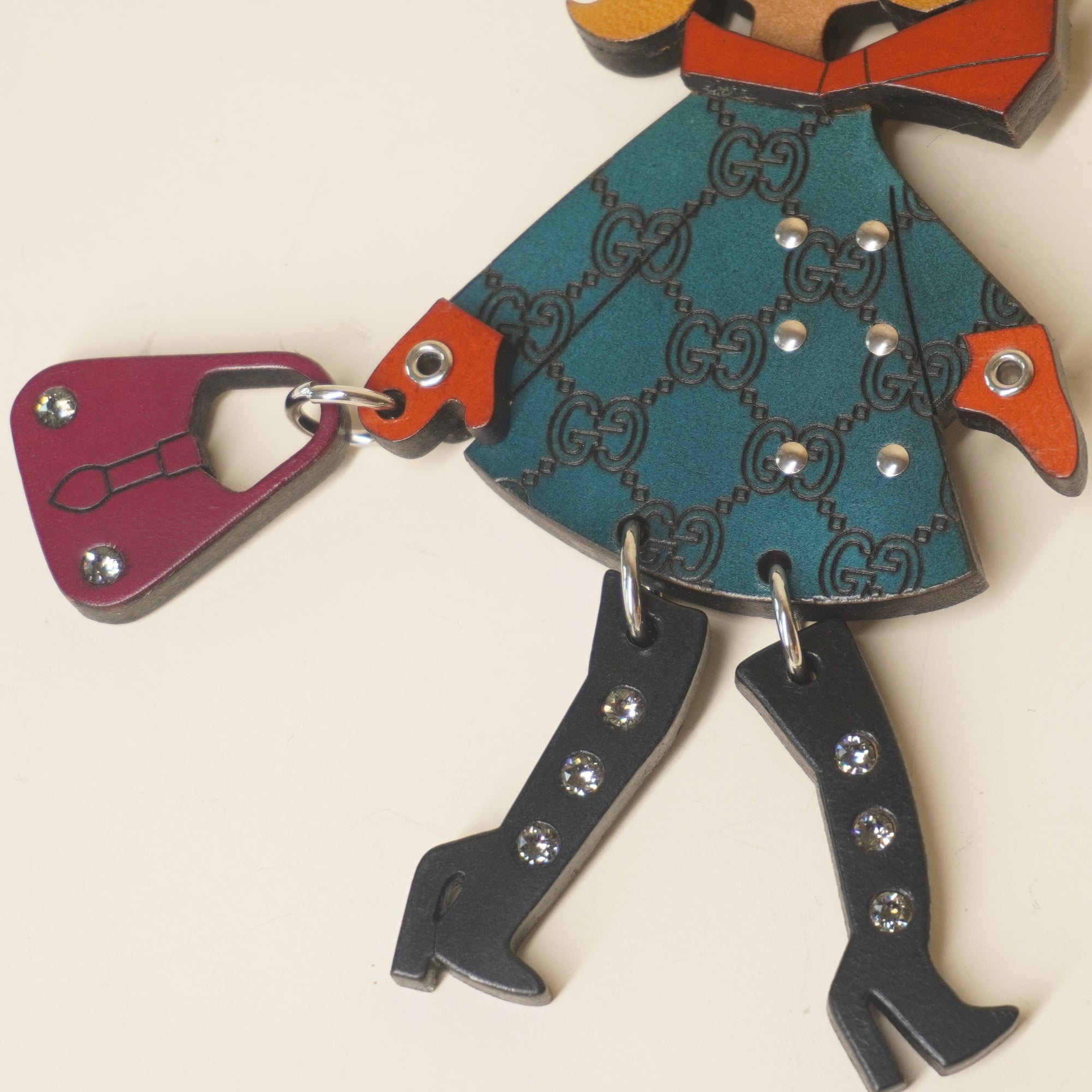 PRE-OWNED GG Studded Cuoio Lady Bag Charm Key Holder