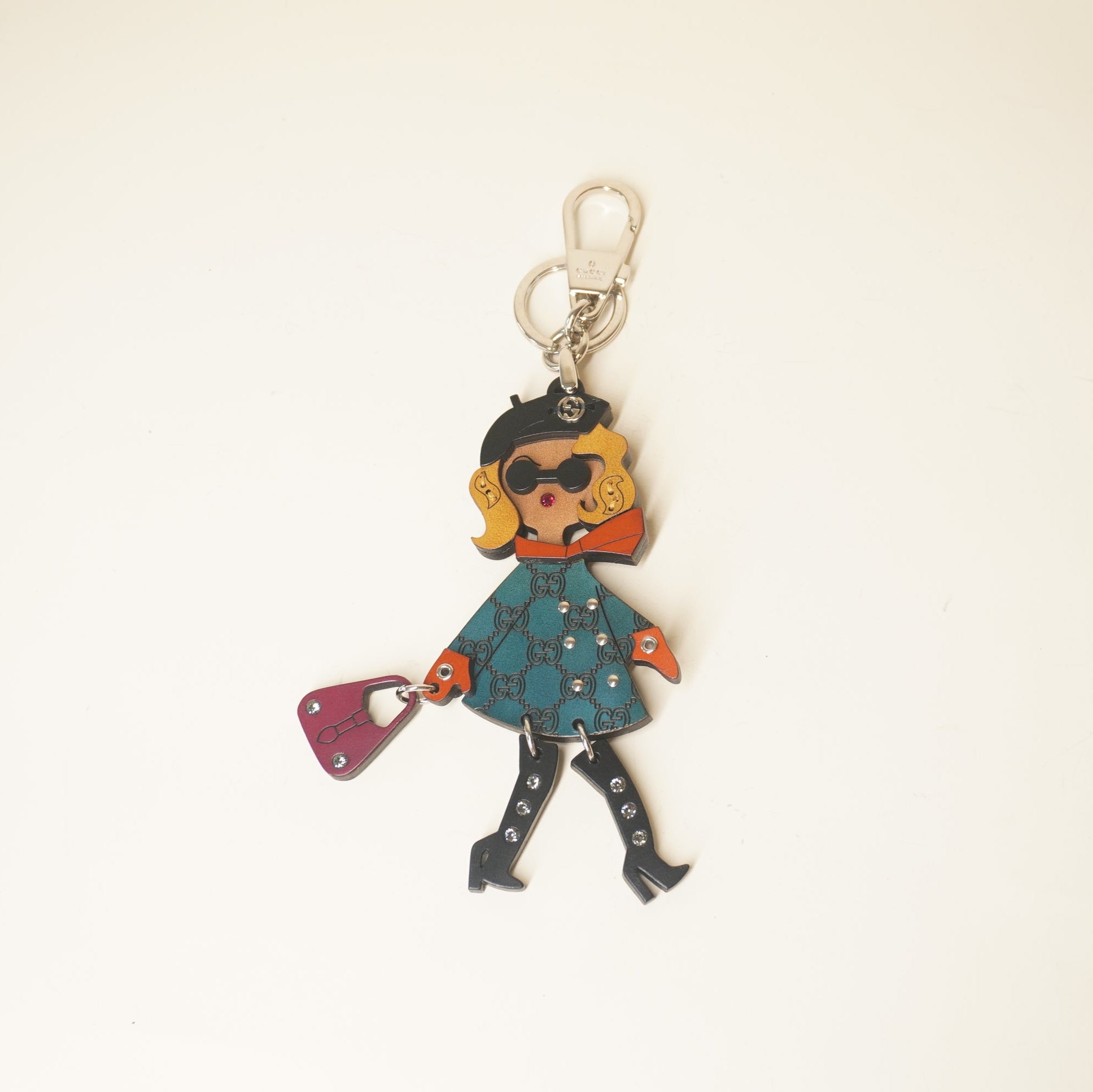 PRE-OWNED GG Studded Cuoio Lady Bag Charm Key Holder