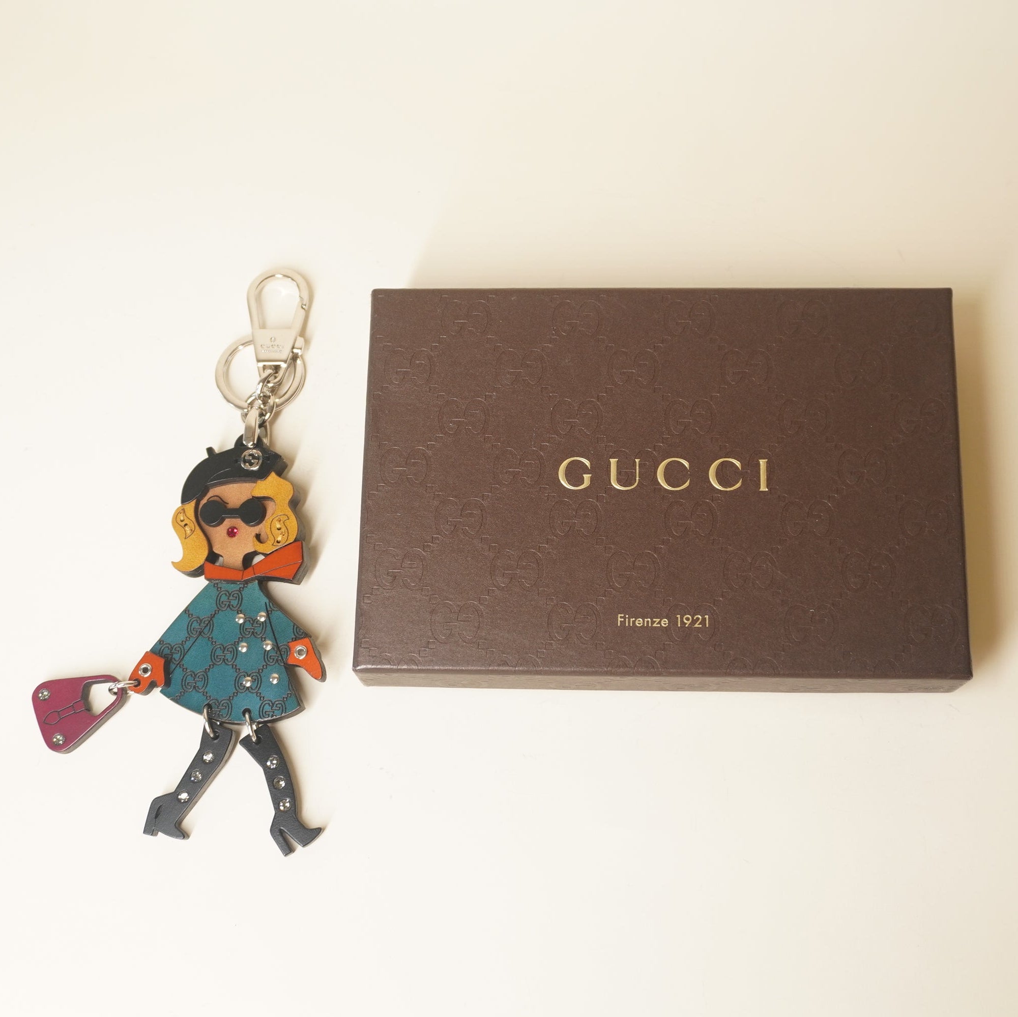 PRE-OWNED GG Studded Cuoio Lady Bag Charm Key Holder