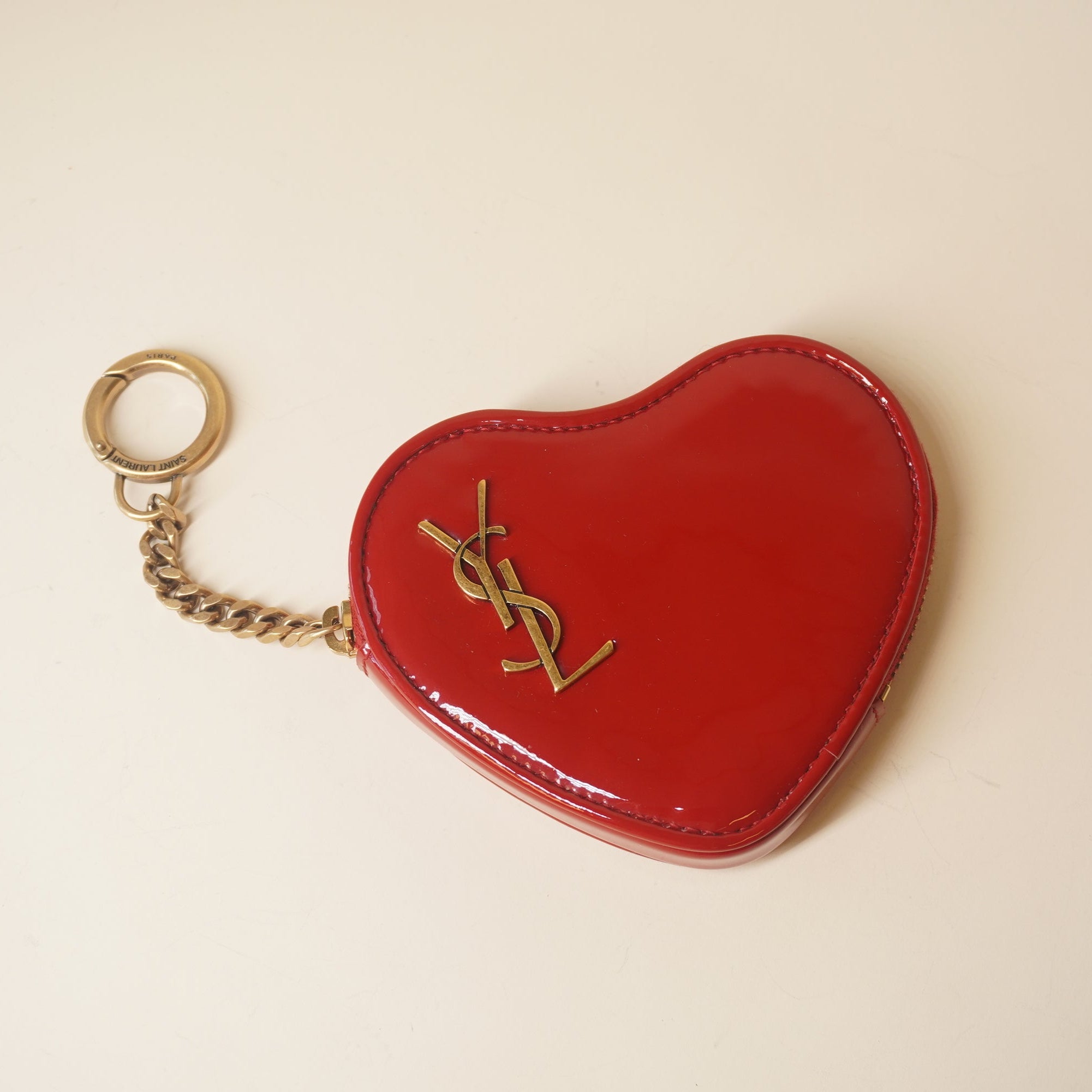 PRE-OWNED Patent Monogram Heart Key Pouch Rouge Eros