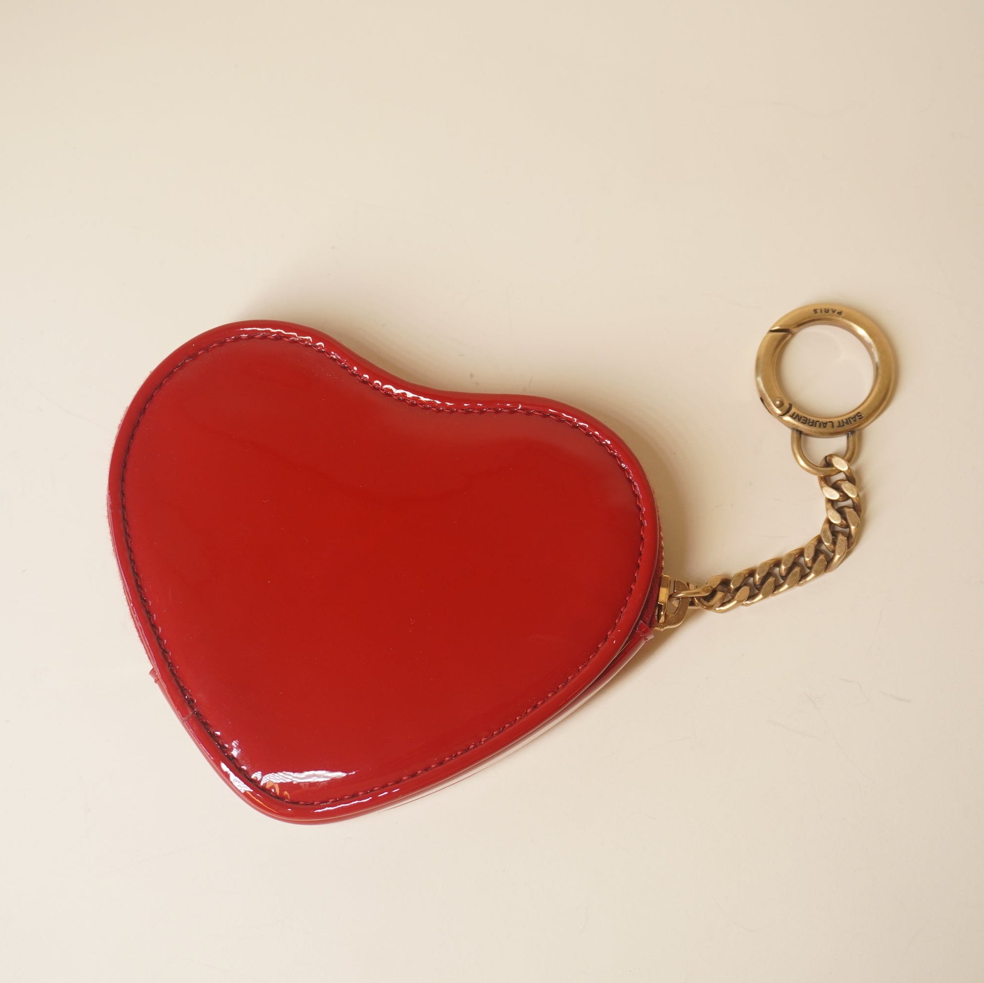 PRE-OWNED Patent Monogram Heart Key Pouch Rouge Eros