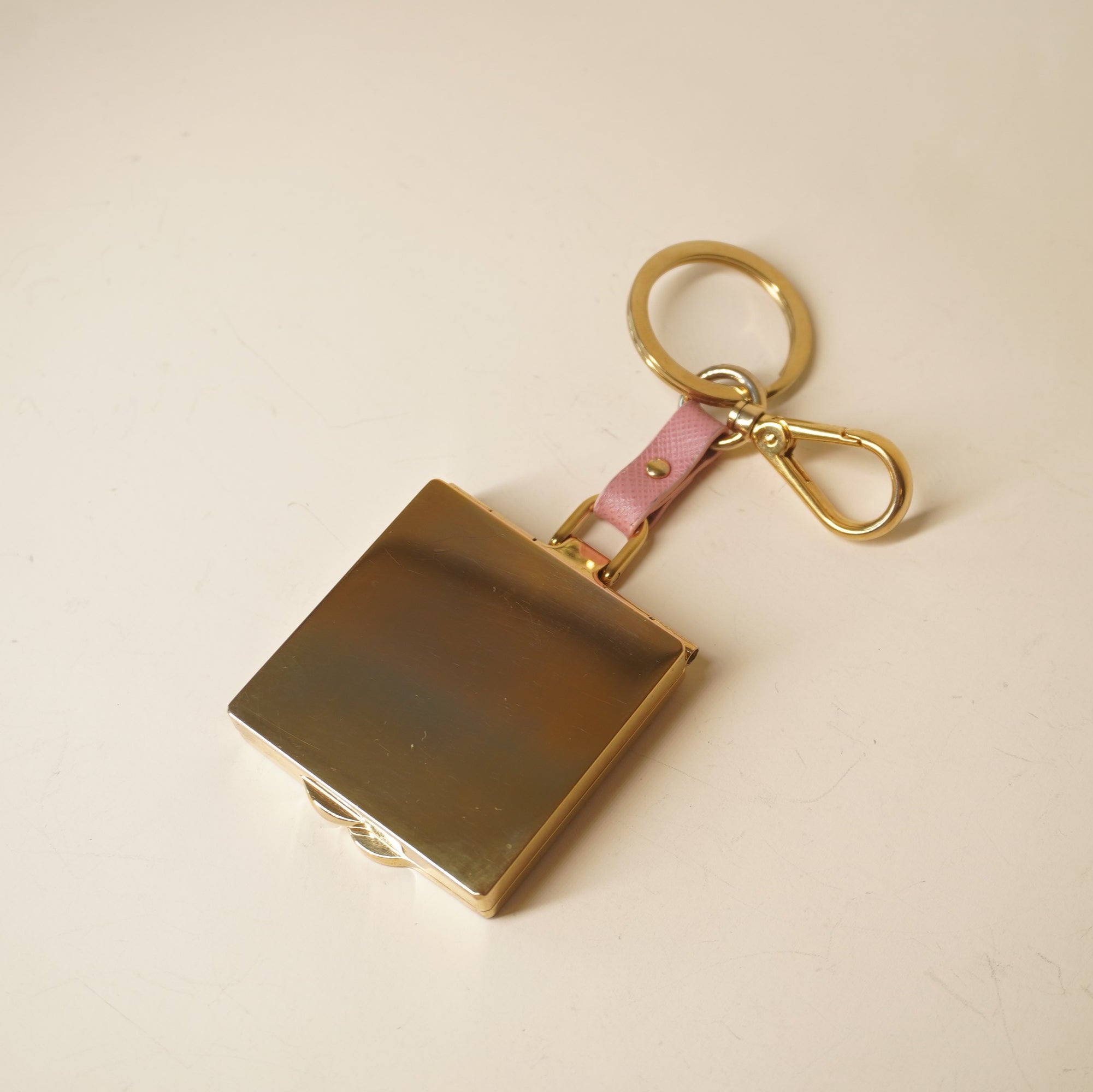 PRE-OWNED Leather Pill Box Key Chain In Pink