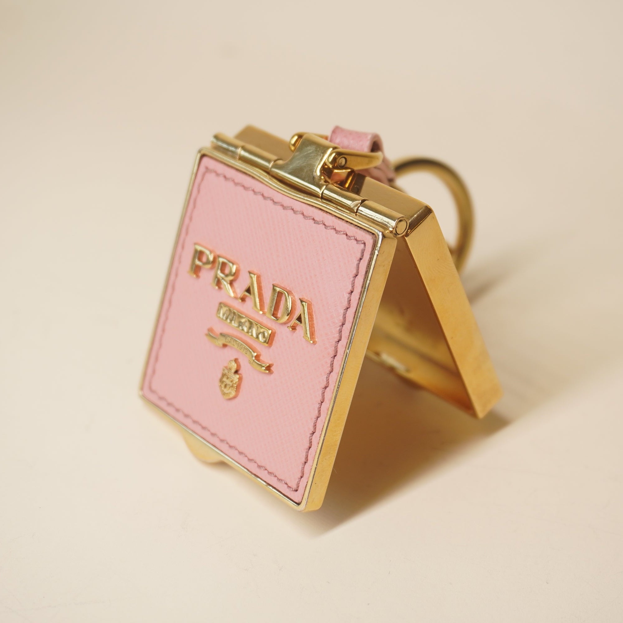 PRE-OWNED Leather Pill Box Key Chain In Pink