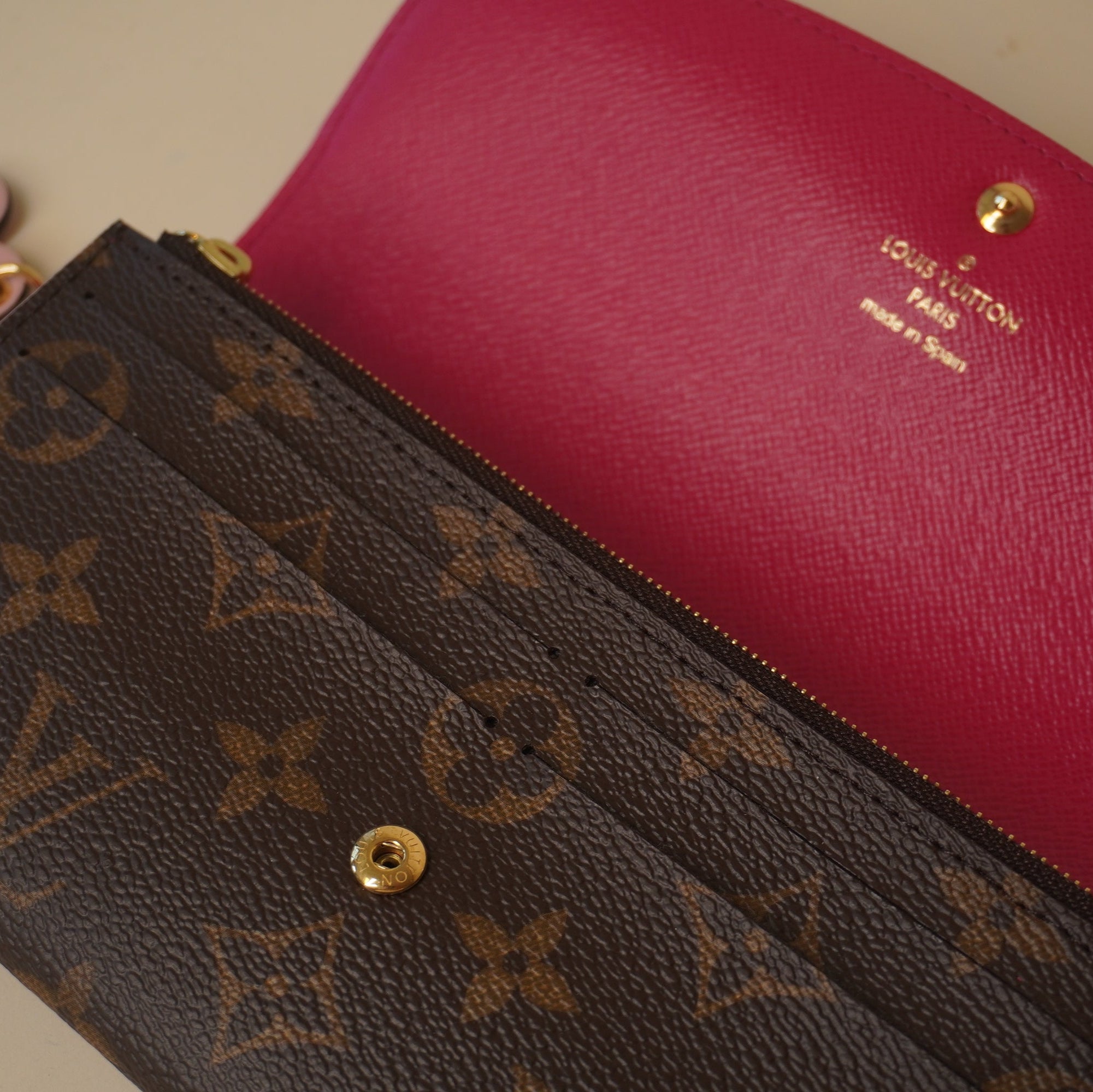PRE-OWNED LV Monogram Bloom Flower Emilie Wallet Fuchsia