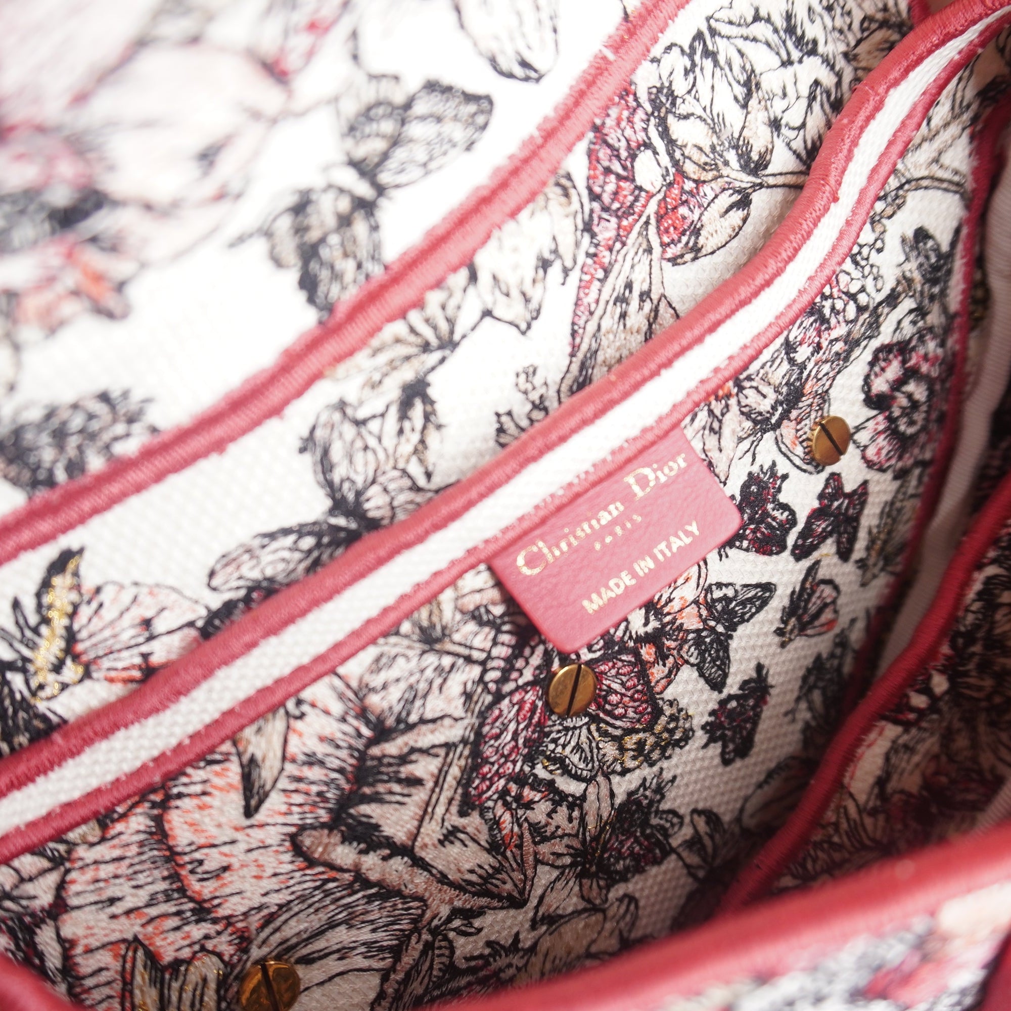 PRE-OWNED Canvas Embroidered Butterfly Print Saddle Bag Pink Multicolor