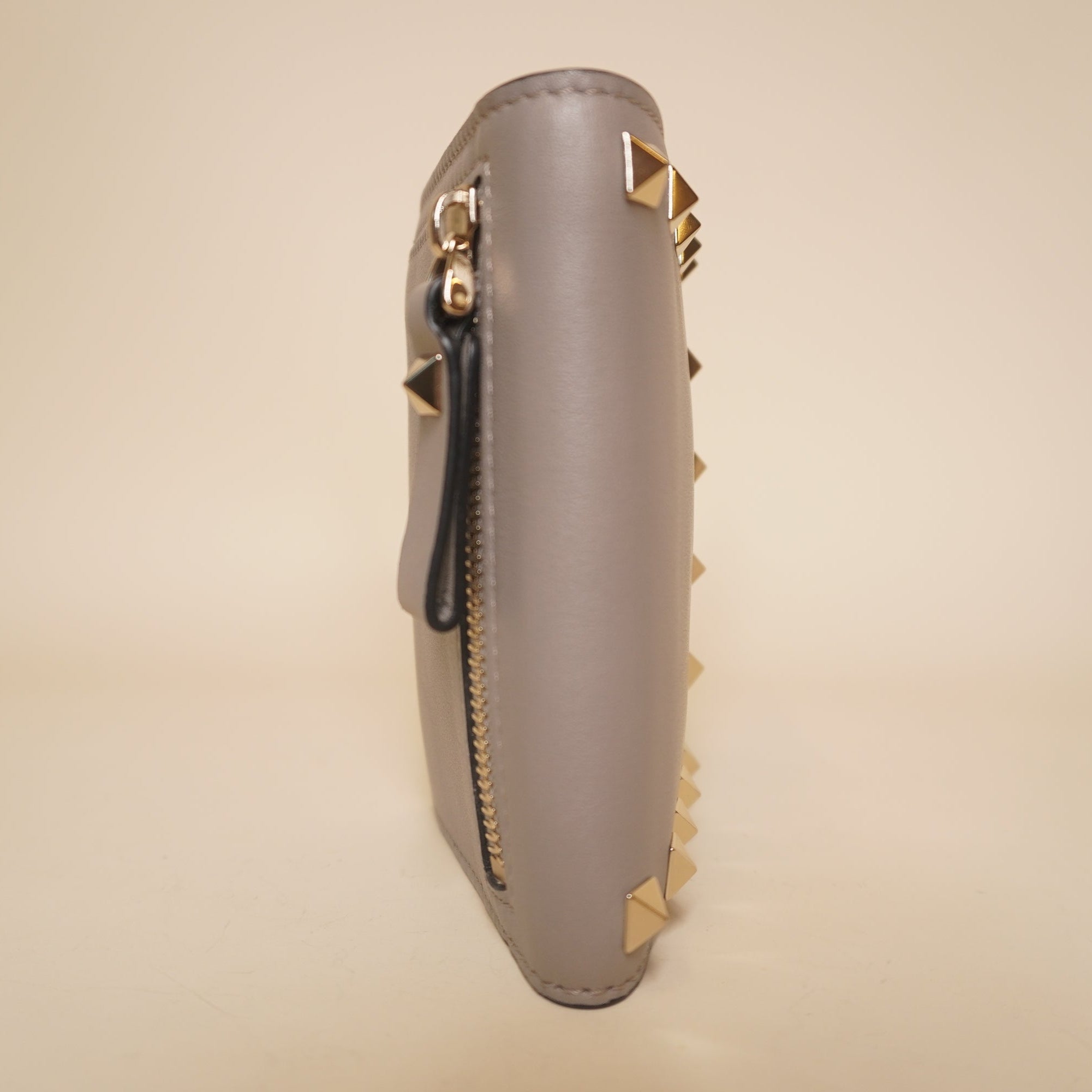 PRE-OWNED Calfskin Rockstud French Flap Wallet Poudre
