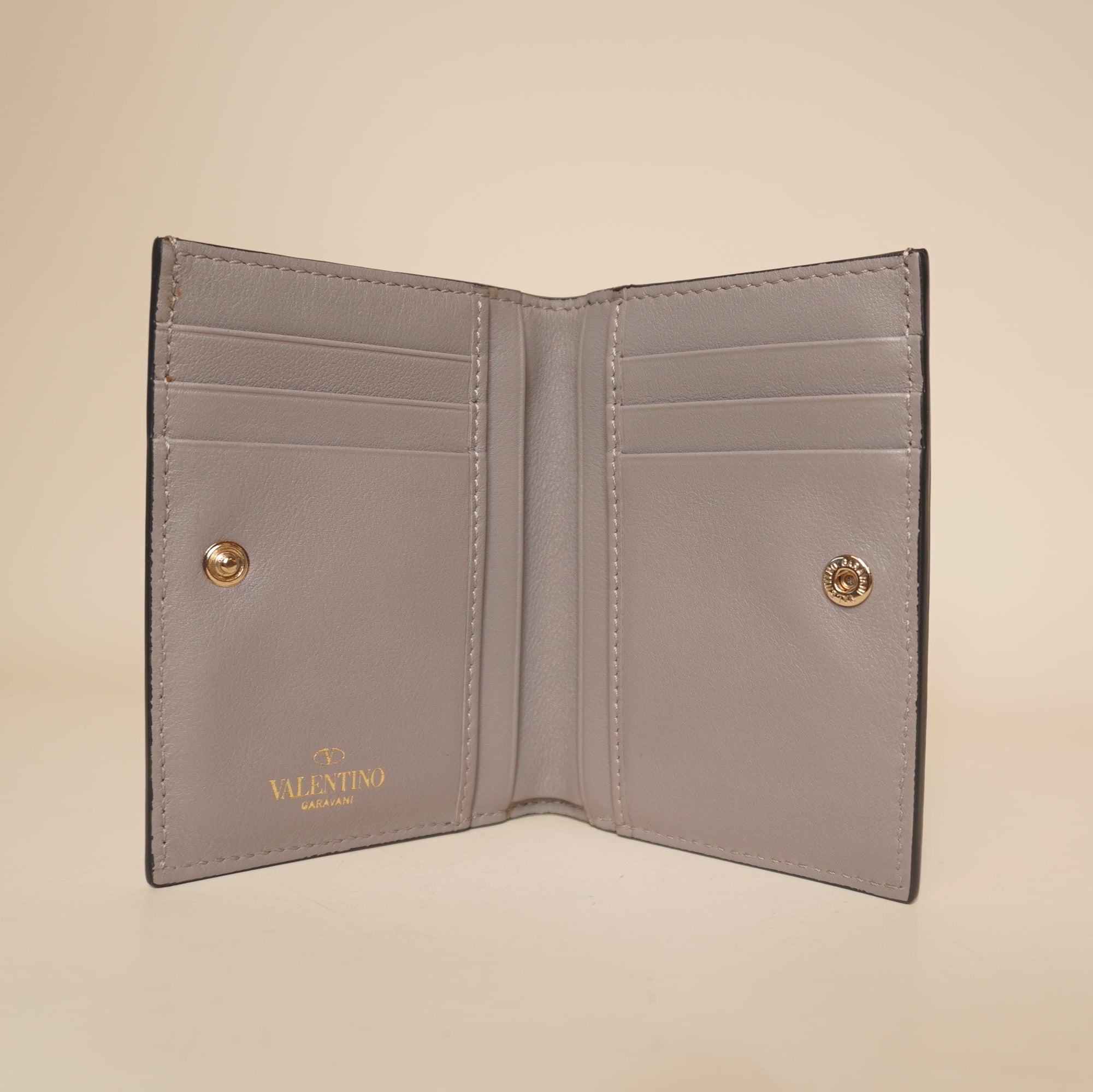 PRE-OWNED Calfskin Rockstud French Flap Wallet Poudre