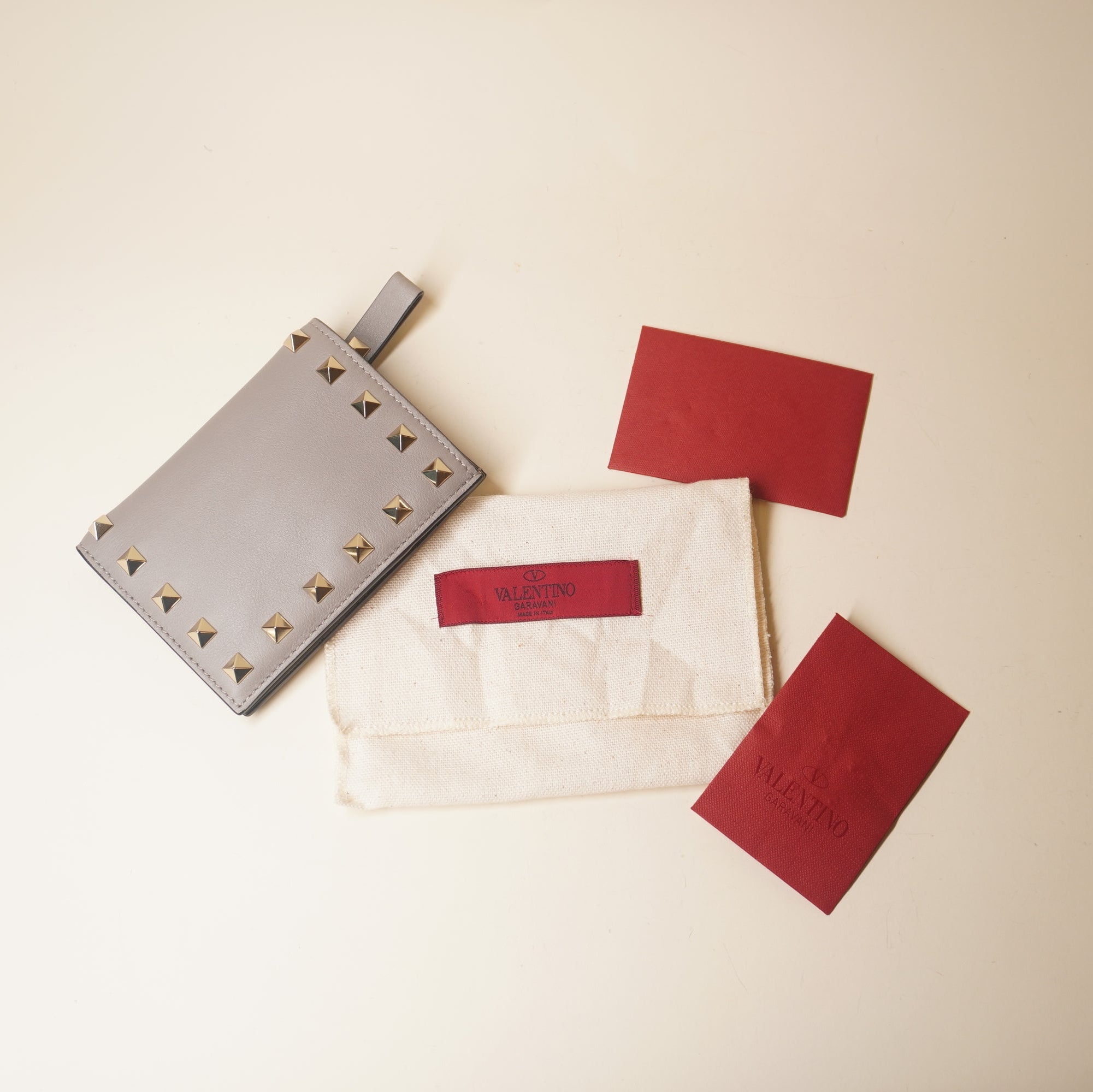 PRE-OWNED Calfskin Rockstud French Flap Wallet Poudre