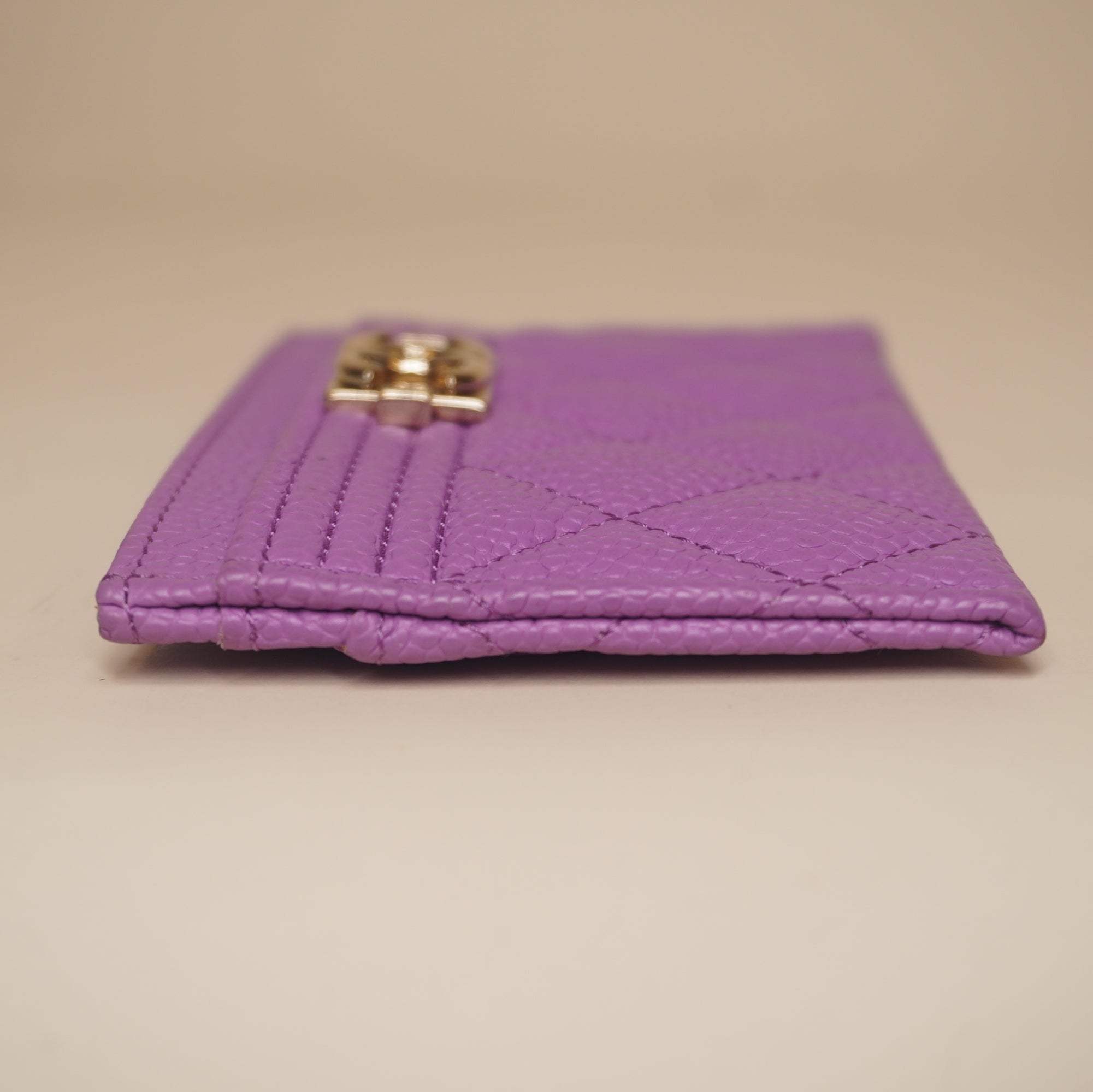 PRE-OWNED CC Purple Caviar Quilted Boy Card Holder