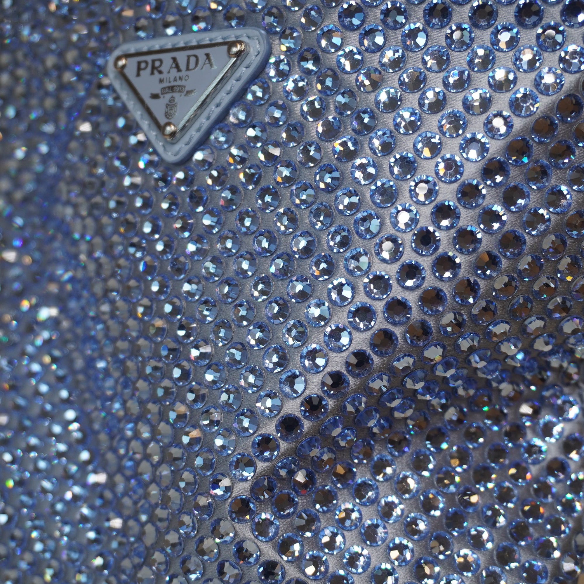 PRE-OWNED Satin Crystal Metal Triangle Logo Chain Shoulder Bag