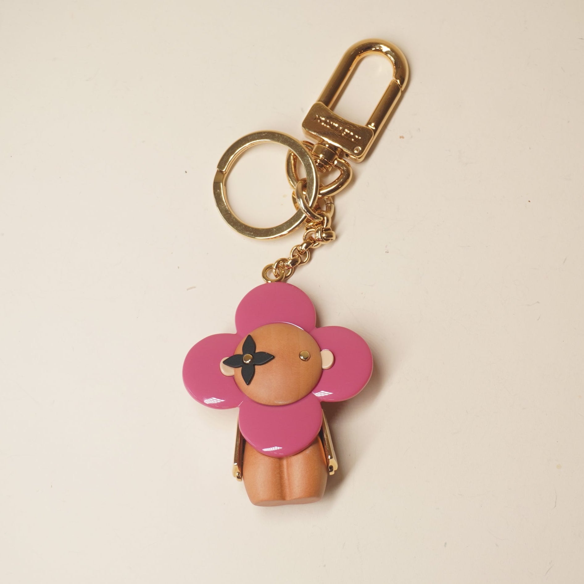PRE-OWNED Wood Monogram Vivienne Puppet Bag Charm Key Holder Pink