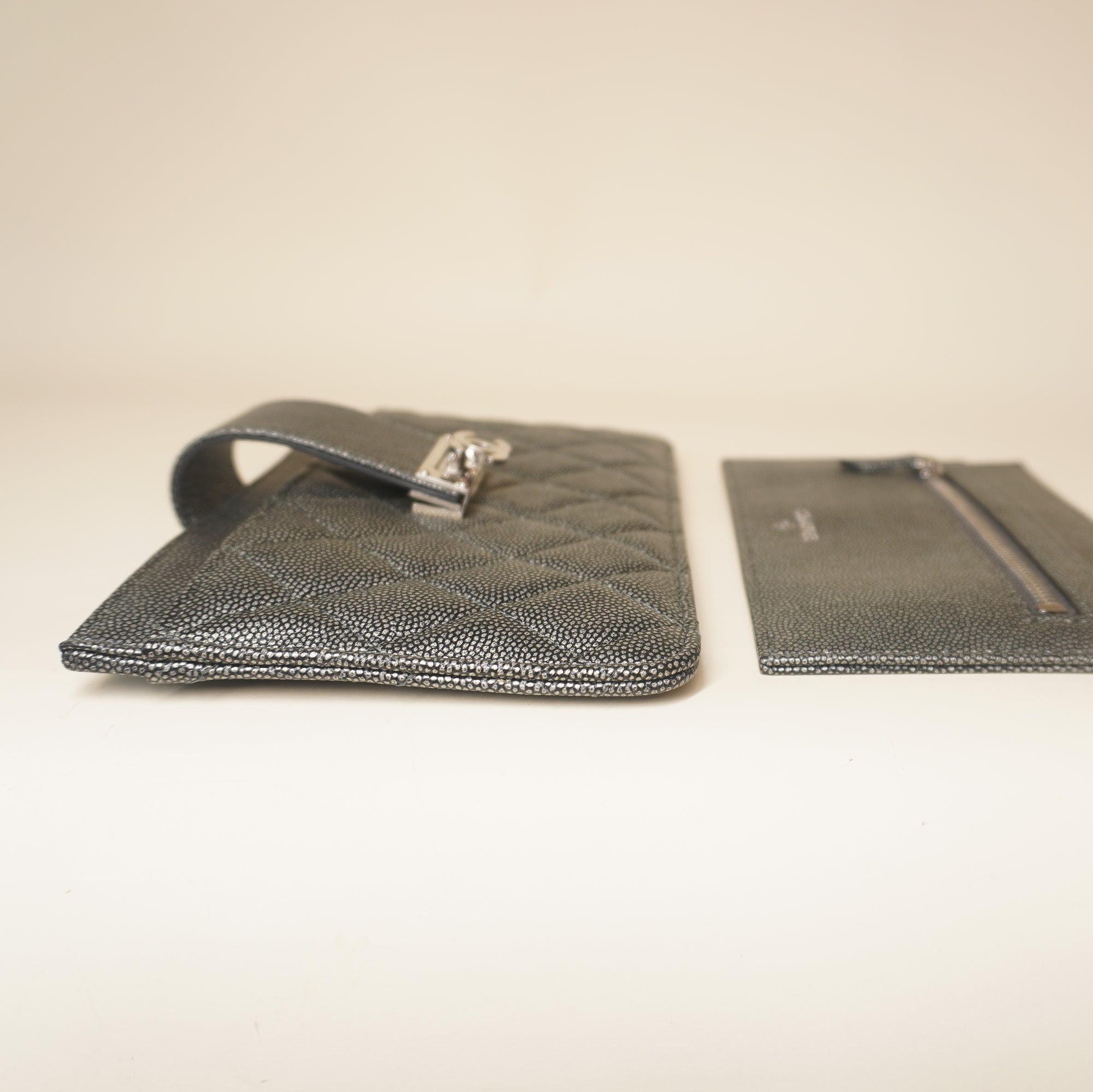 PRE-OWNED Silver Caviar Quilted CC Strap Pouch