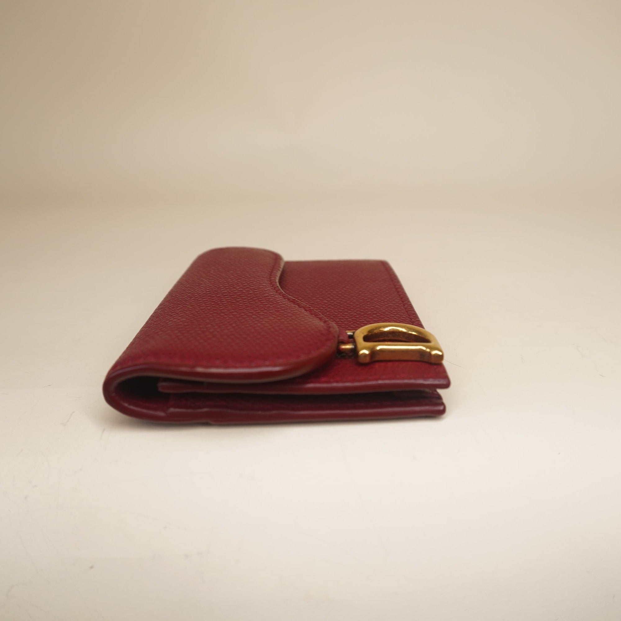 PRE-OWNED Goatskin Saddle Card Holder Burgundy