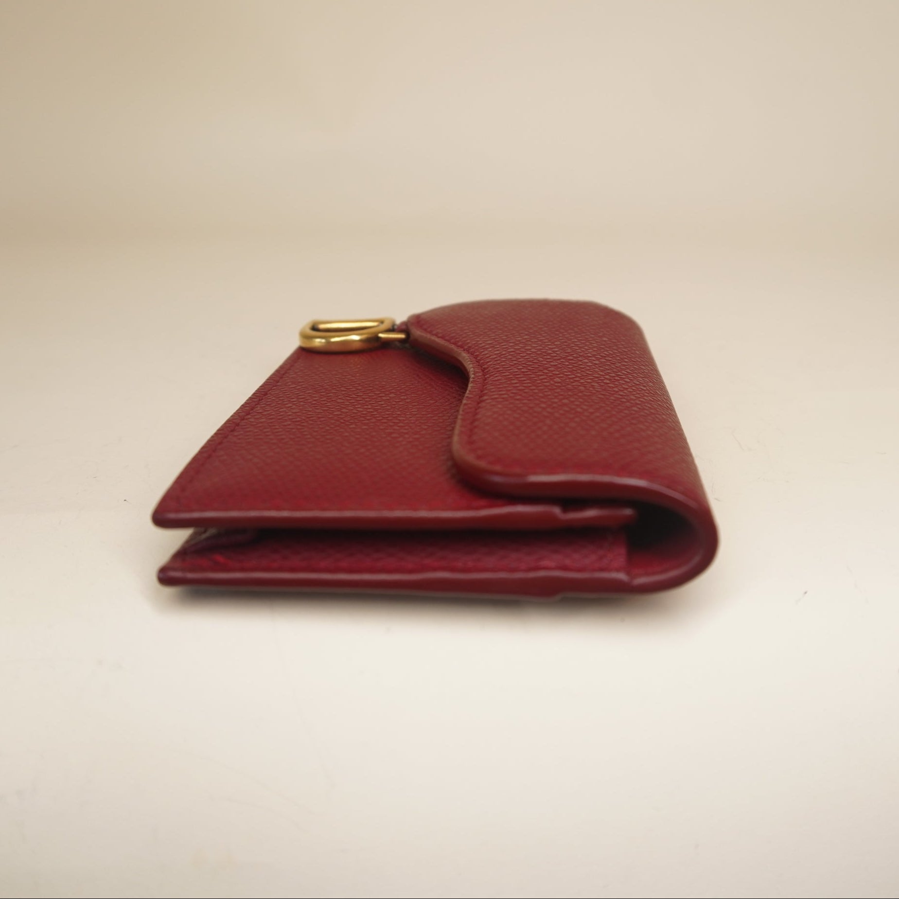 PRE-OWNED Goatskin Saddle Card Holder Burgundy