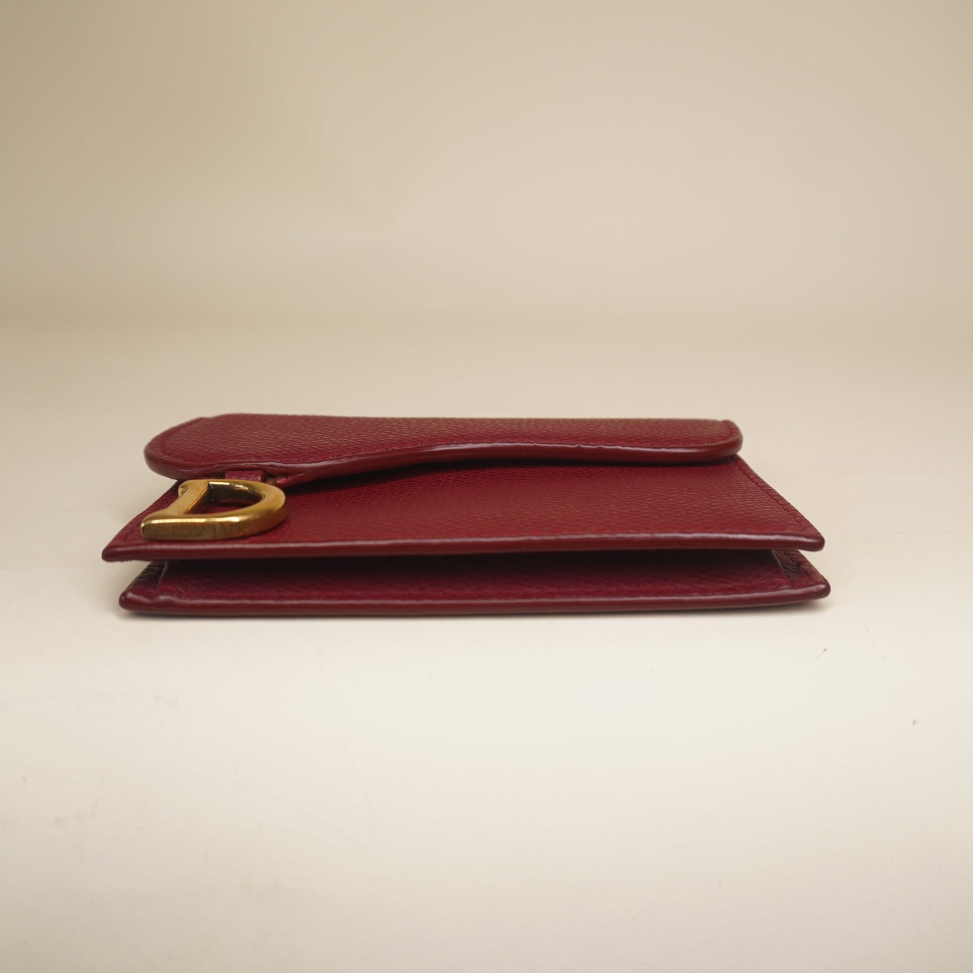 PRE-OWNED Goatskin Saddle Card Holder Burgundy