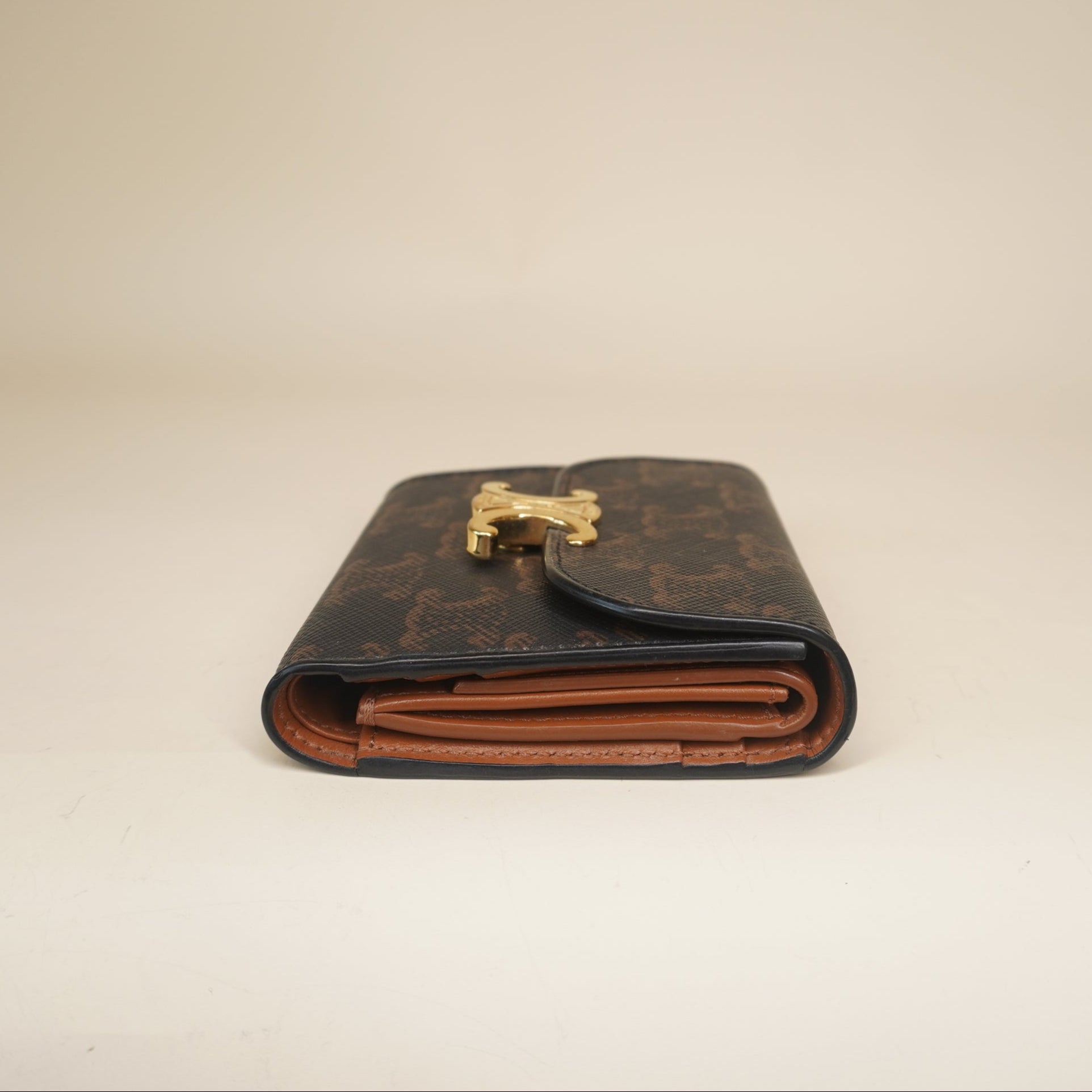 PRE-OWNED Tri-fold Wallet Small Triomphe Brown
