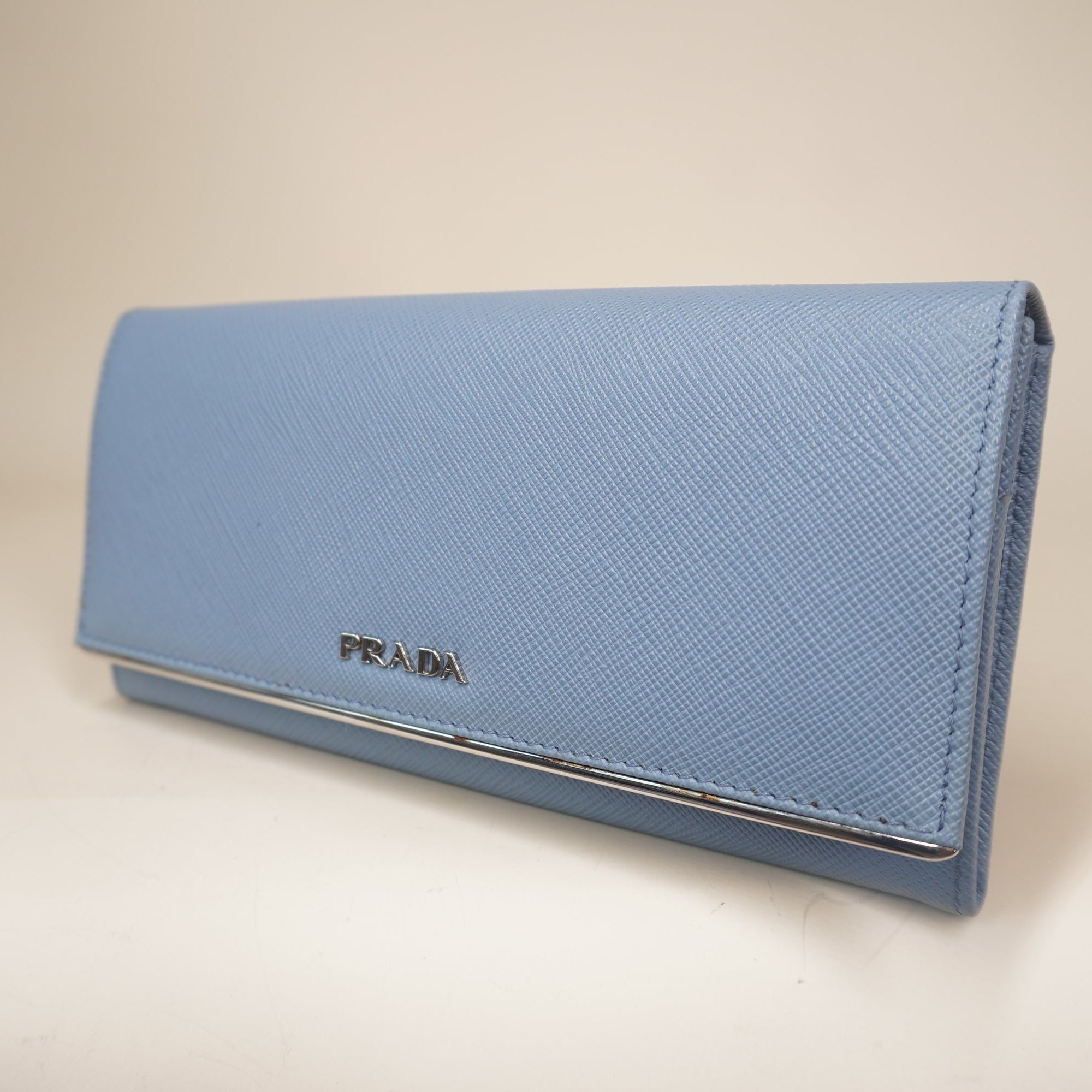 PRE-OWNED Blue Saffiano Leather Long Wallet