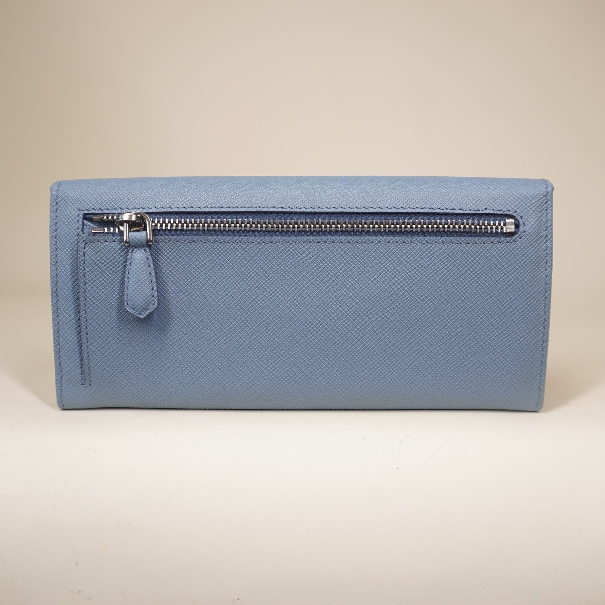 PRE-OWNED Blue Saffiano Leather Long Wallet