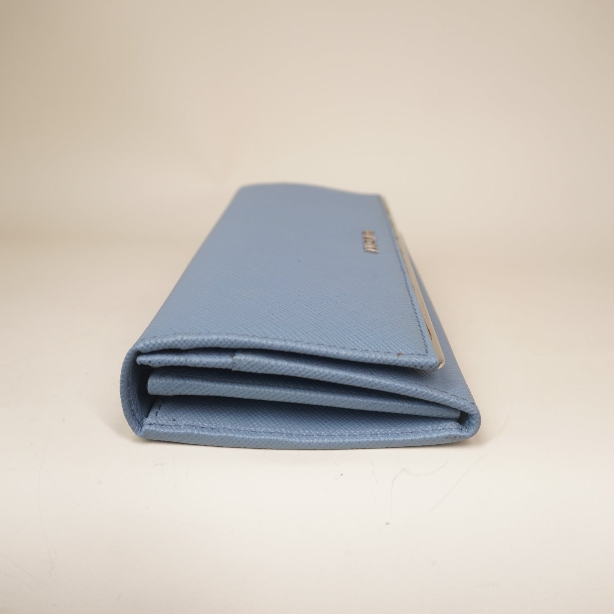 PRE-OWNED Blue Saffiano Leather Long Wallet