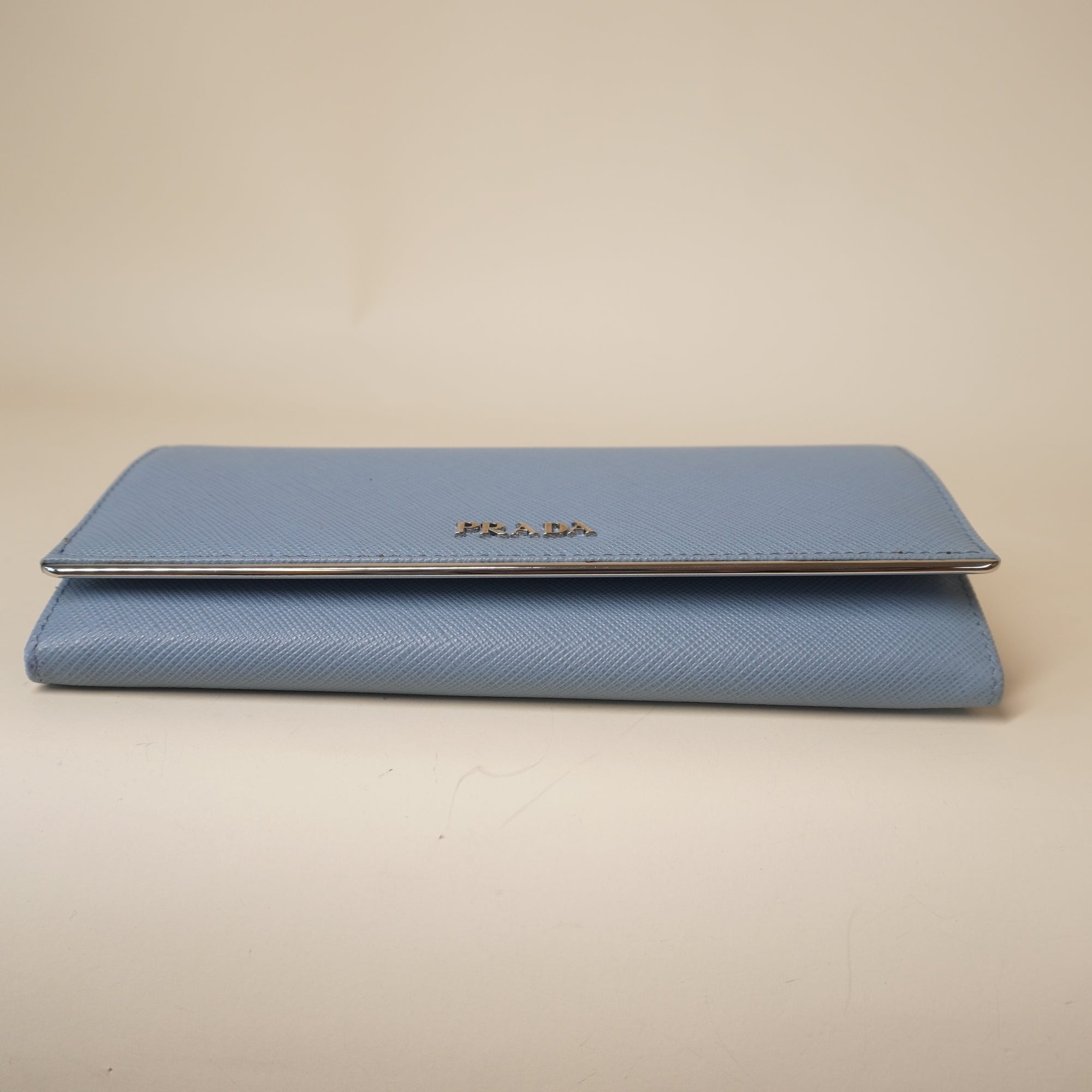 PRE-OWNED Blue Saffiano Leather Long Wallet