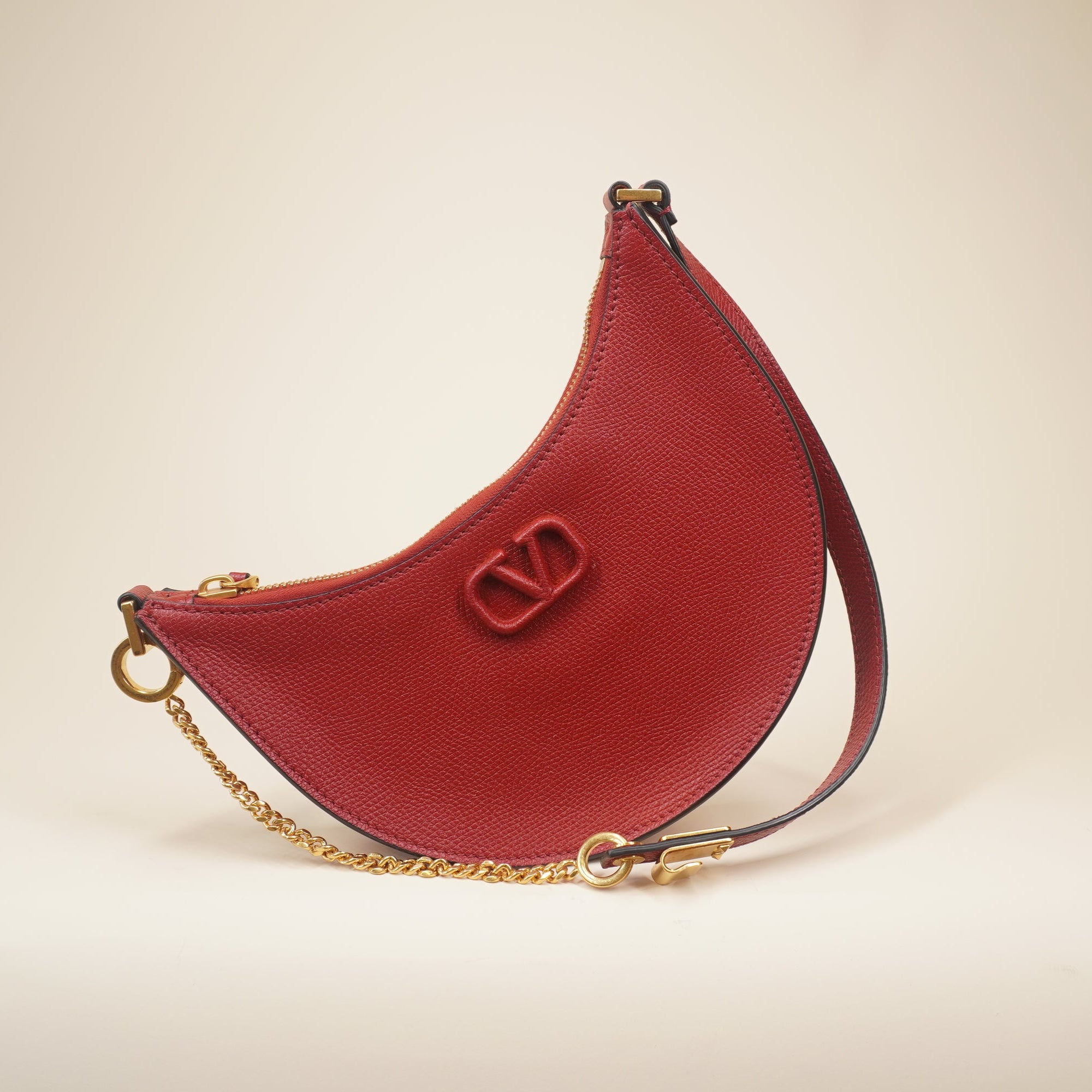 PRE-OWNED Grainy Calfskin Mini Vlogo Hobo Cerise