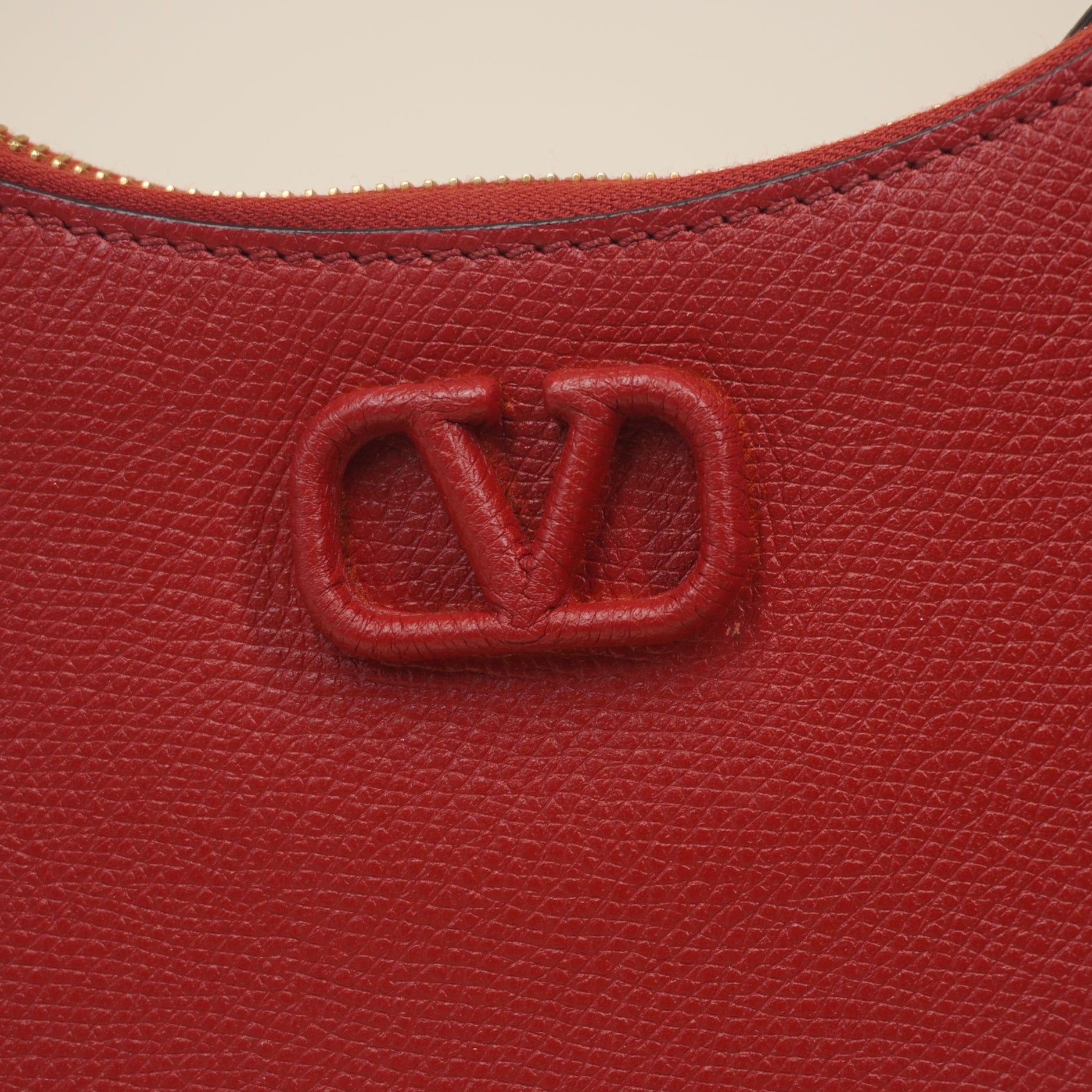 PRE-OWNED Grainy Calfskin Mini Vlogo Hobo Cerise